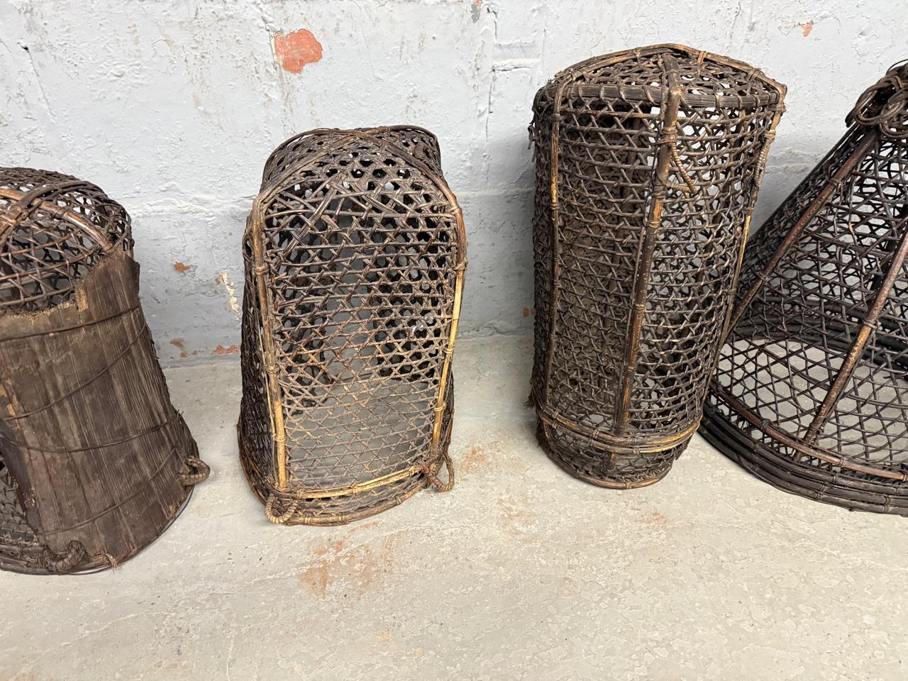 Rotin Panier de pêcheur antique ou luminaire en vente