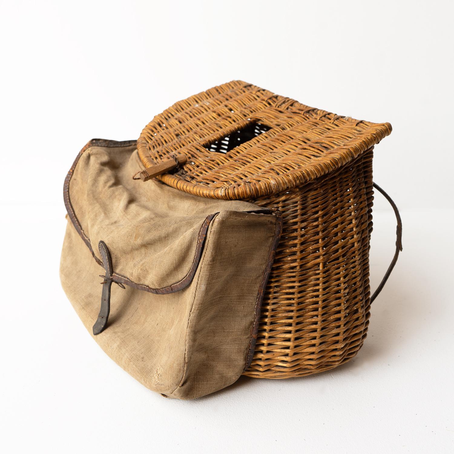 Antique Fishing Collection, Wicker Creel, Bait Box & Lignum Vitae Priest 3