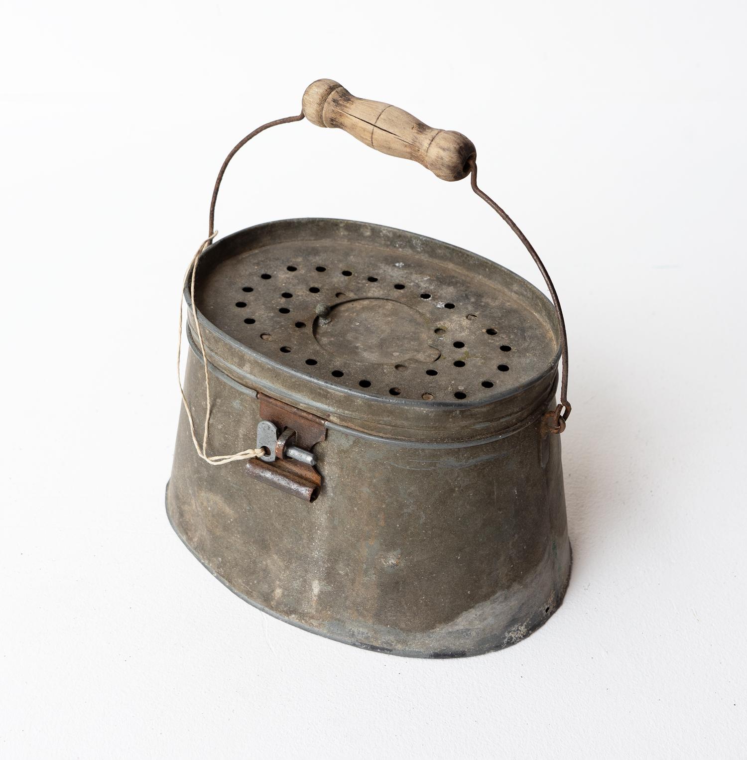 Antique Fishing Collection, Wicker Creel, Bait Box & Lignum Vitae Priest 4