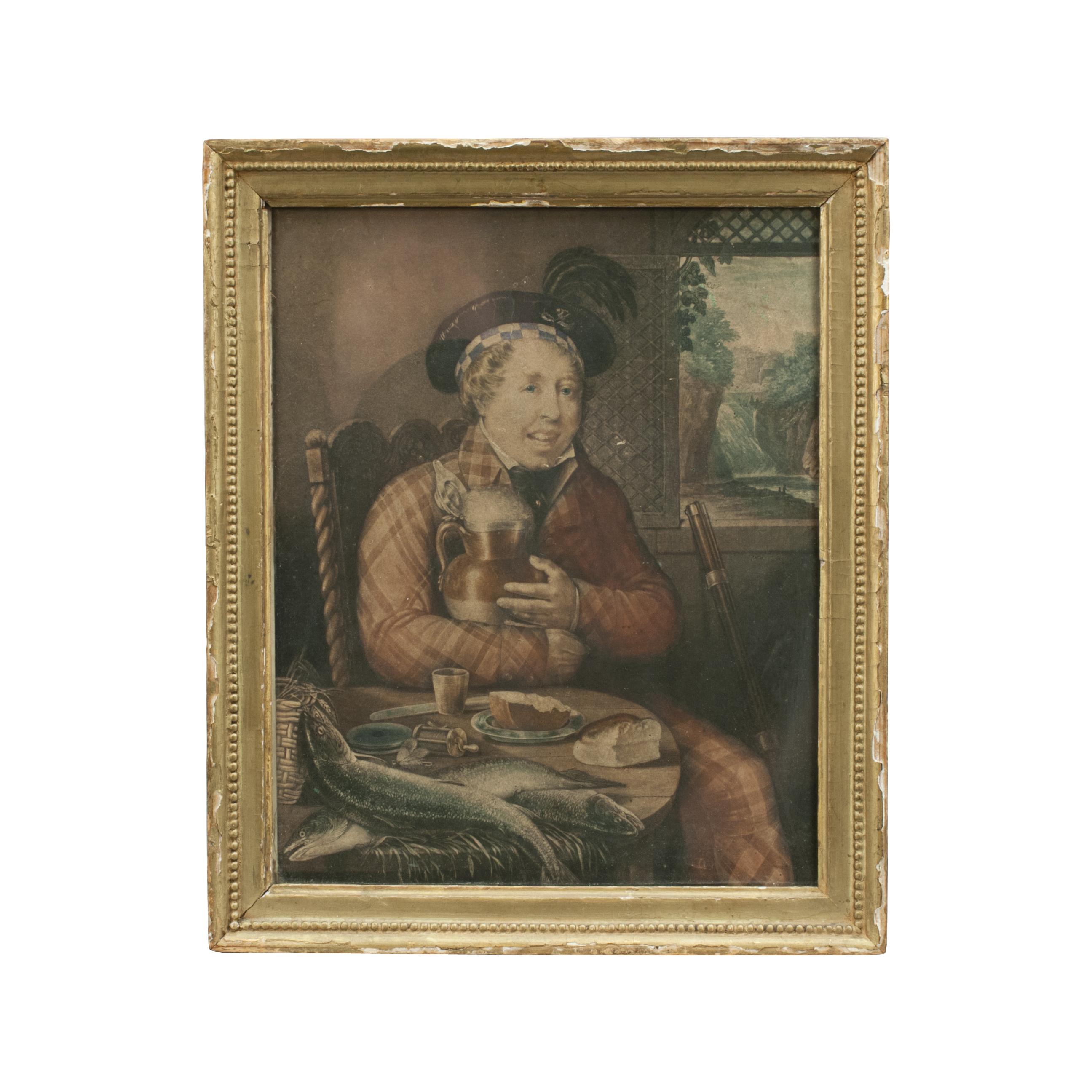 Antique Fishing Mezzotint, Anglers Lunch For Sale