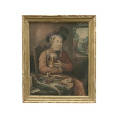 Mezzotint de pêche ancien, déjeuner des rameurs