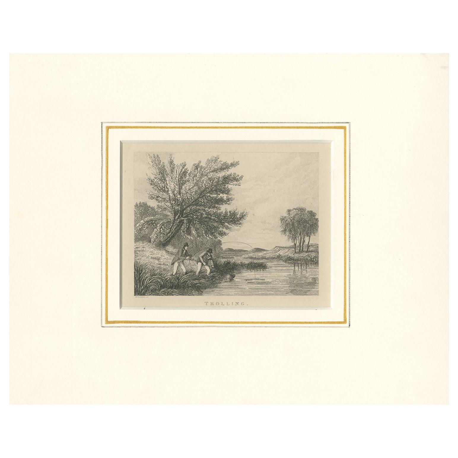 Antique Fishing Print of Trolling by Pittman '1827' For Sale