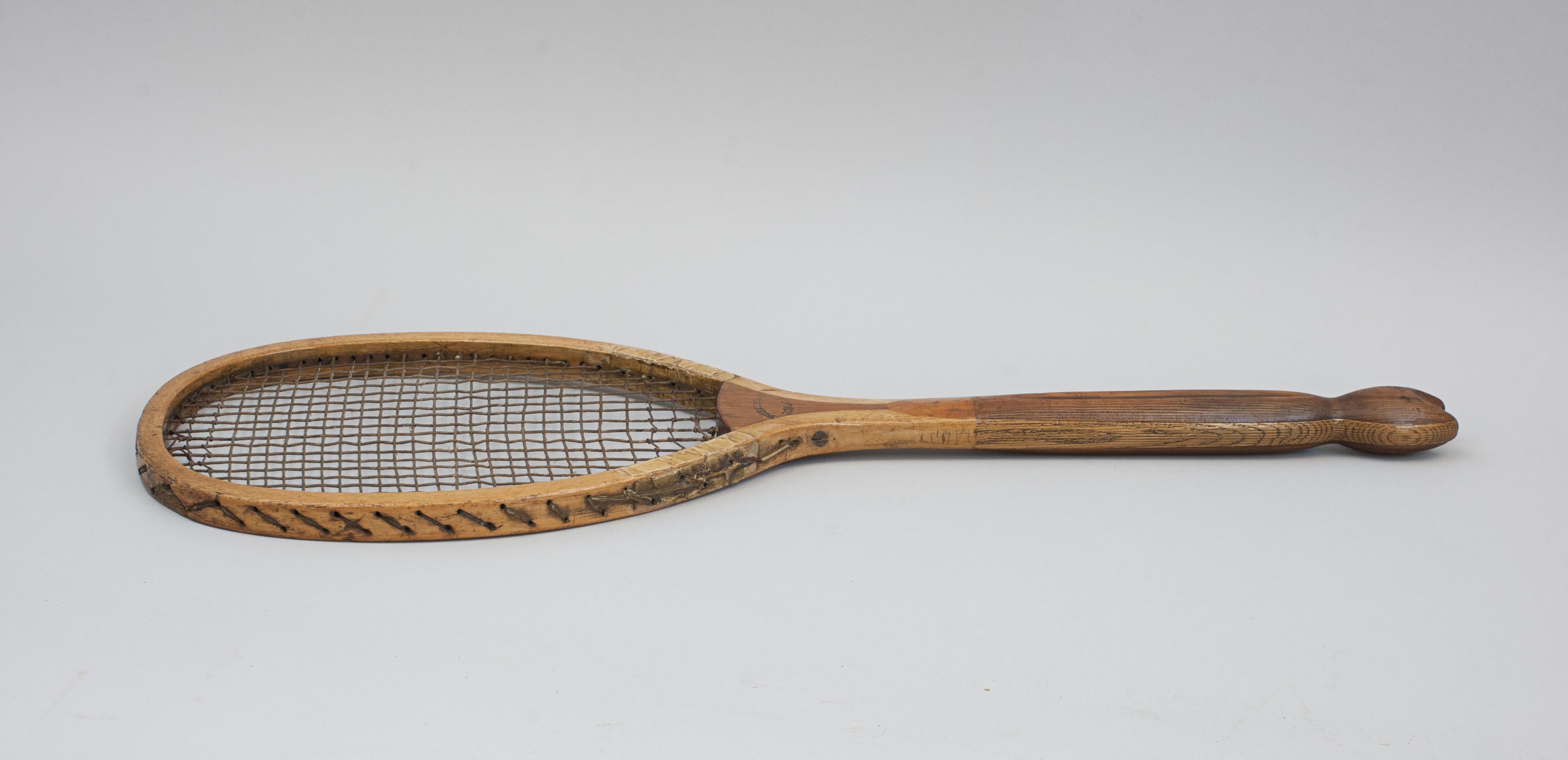 British Antique Fishtail Tennis Racket by Prosser & Son For Sale