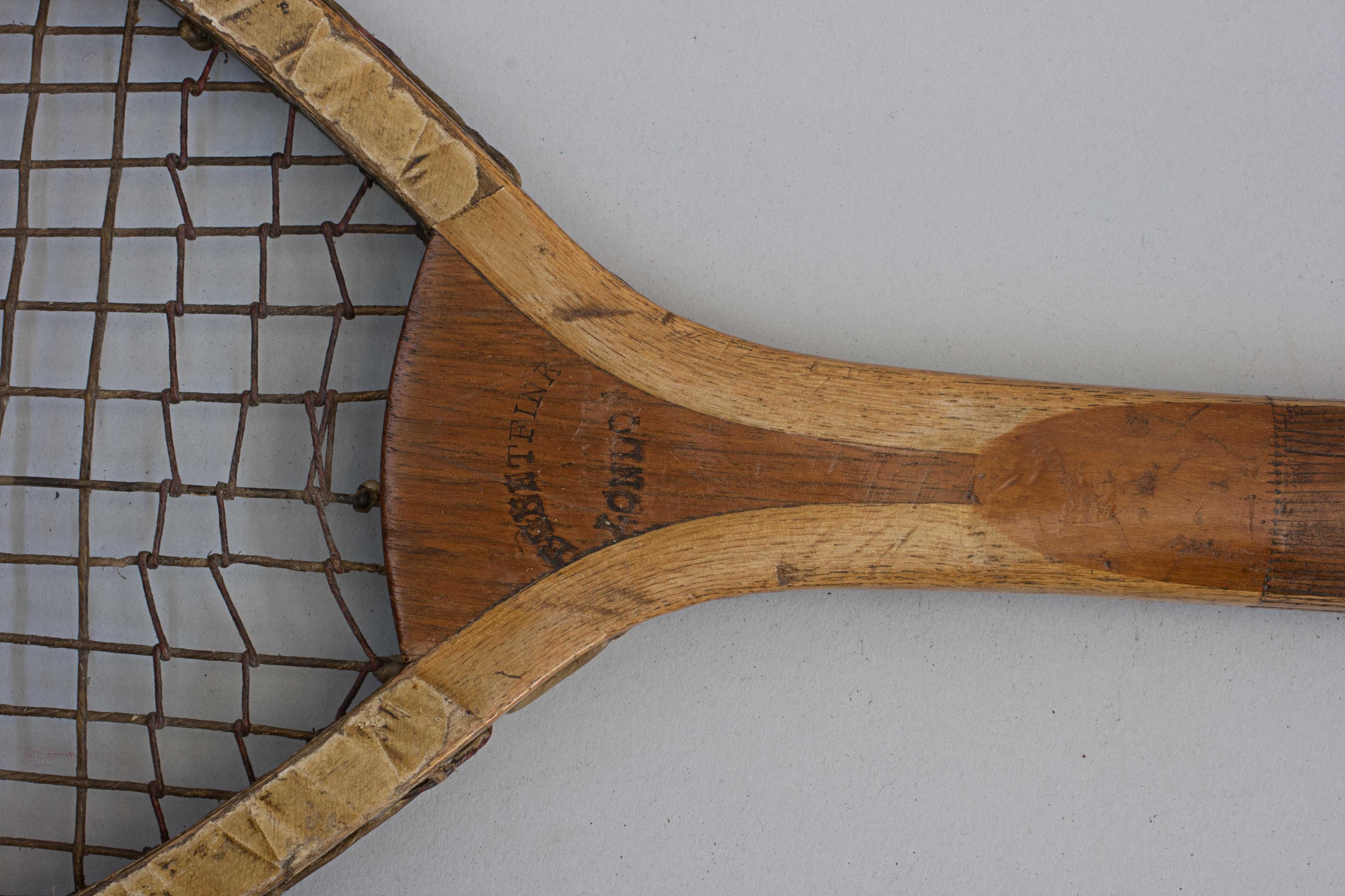 Antique Fishtail Tennis Racket by Prosser & Son In Good Condition For Sale In Oxfordshire, GB