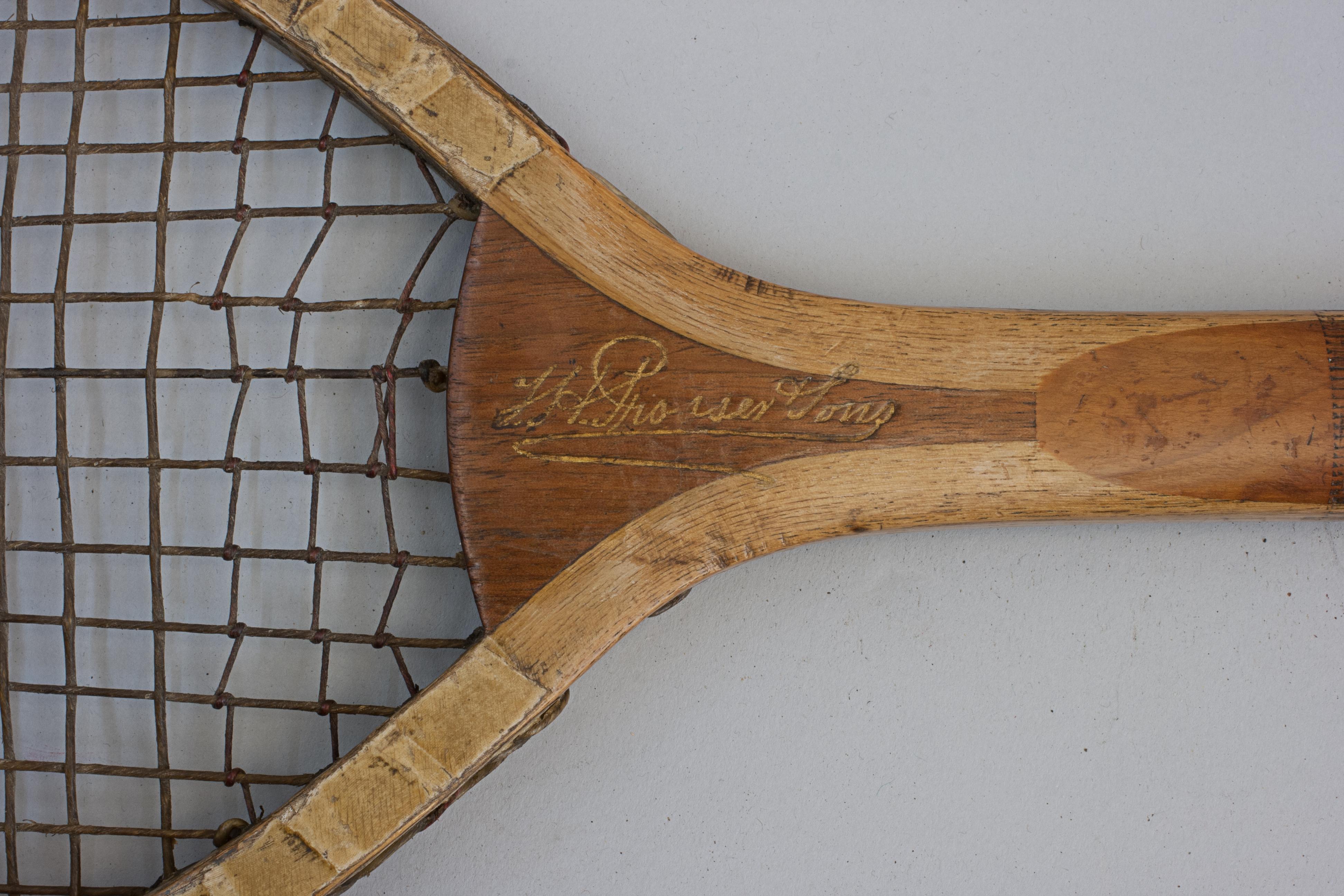 20th Century Antique Fishtail Tennis Racket by Prosser & Son For Sale