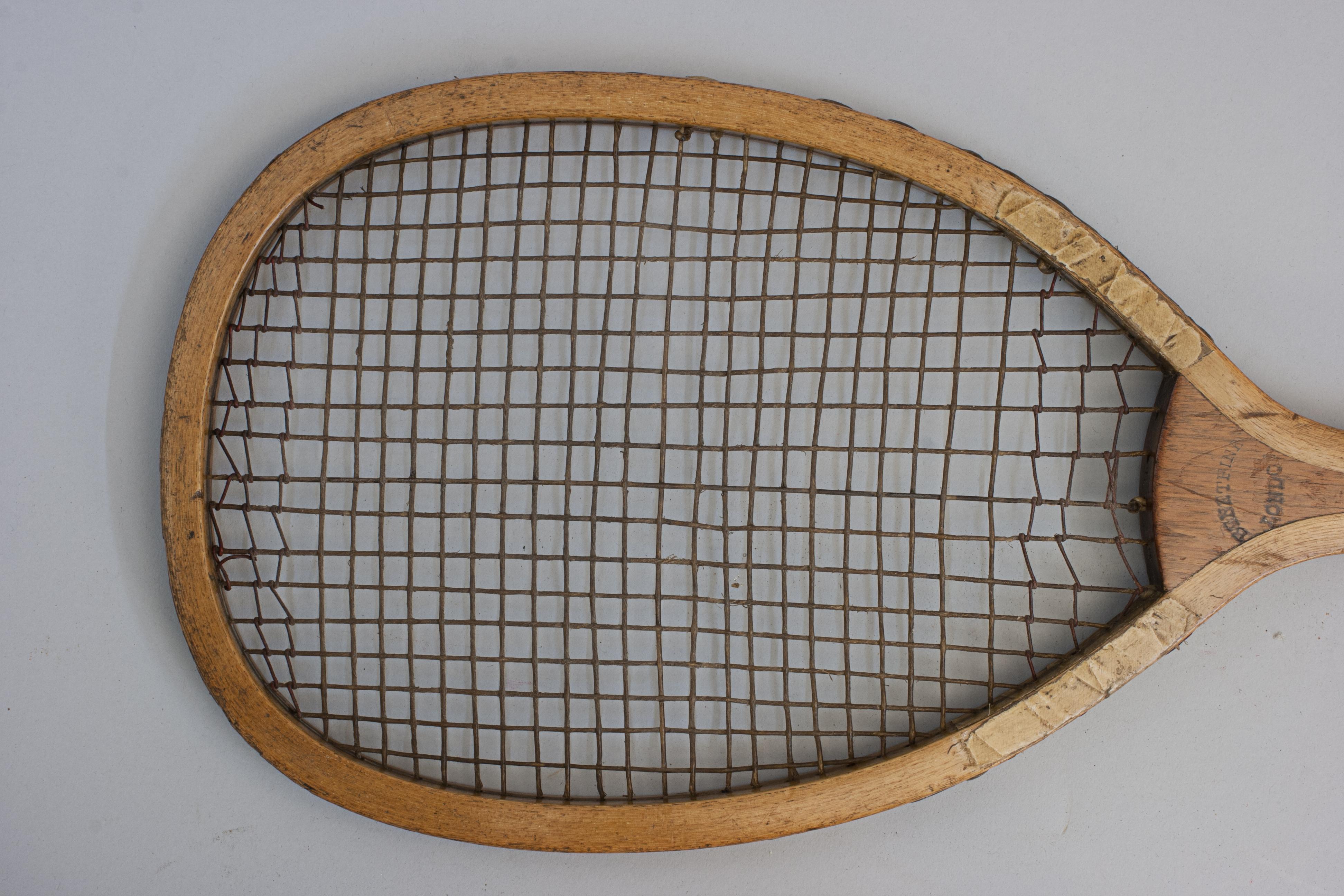 Ash Antique Fishtail Tennis Racket by Prosser & Son For Sale