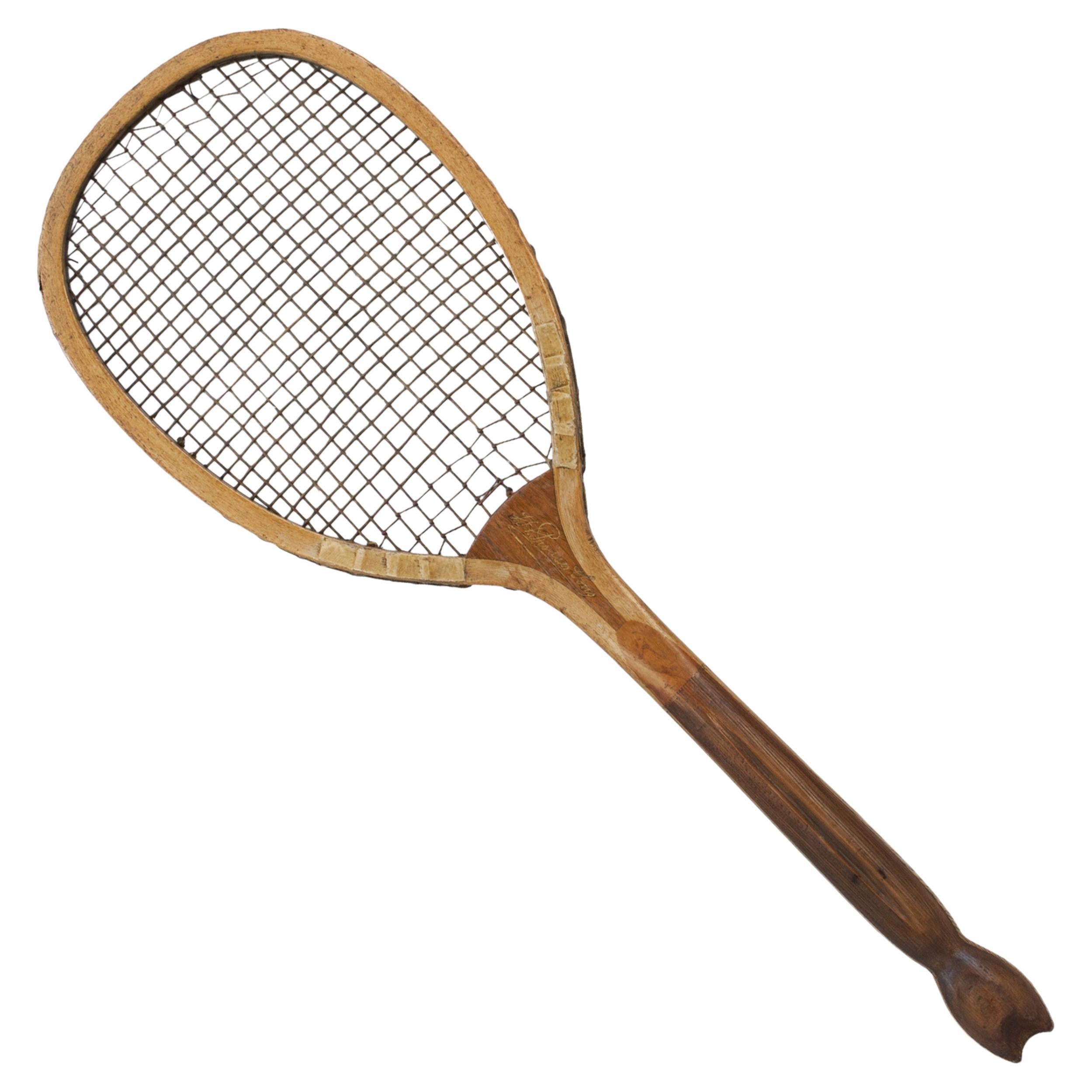 Antique Fishtail Tennis Racket by Prosser & Son For Sale