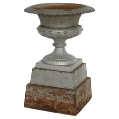 Antique Fiske School Cast Iron Garden Urn on Plinth C1890