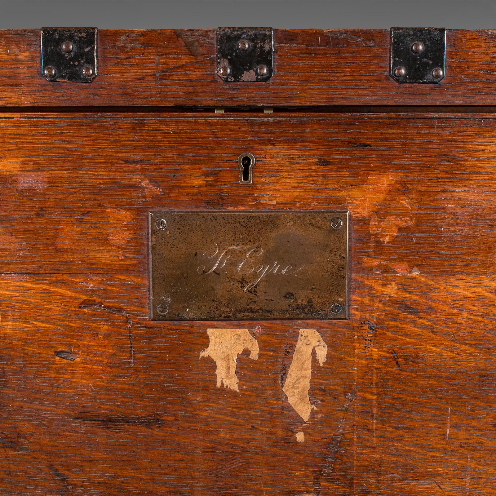 Antique Fitted Silver Chest, English, Oak, Iron Bound, Shipping Trunk, Victorian For Sale 4