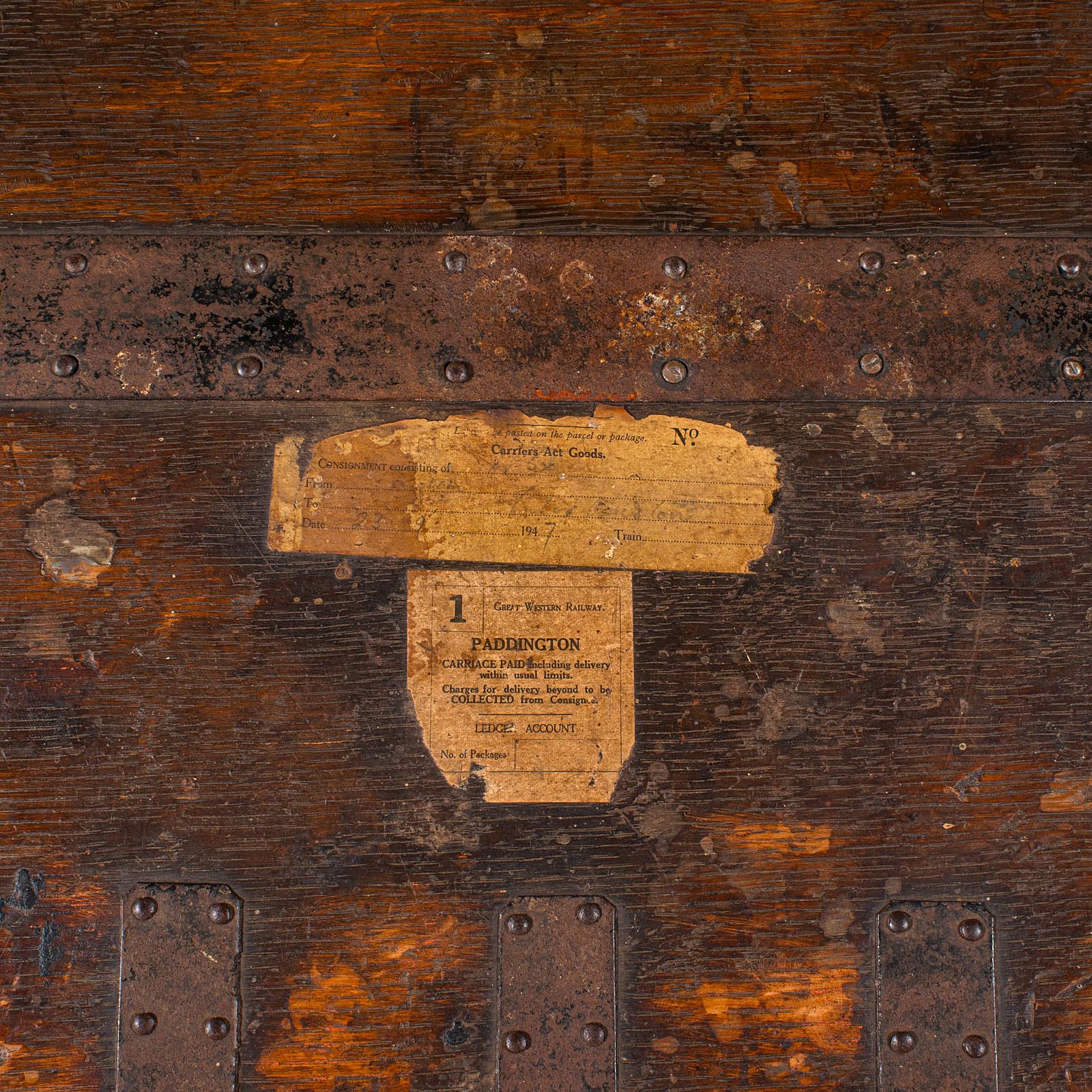 Antique Fitted Silver Chest, English, Oak, Iron Bound, Shipping Trunk, Victorian For Sale 6