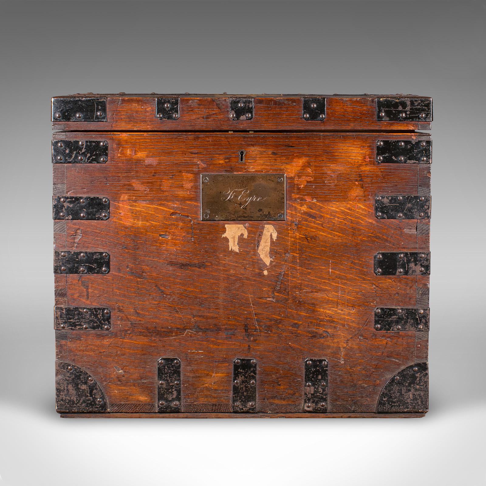 Late Victorian Antique Fitted Silver Chest, English, Oak, Iron Bound, Shipping Trunk, Victorian For Sale