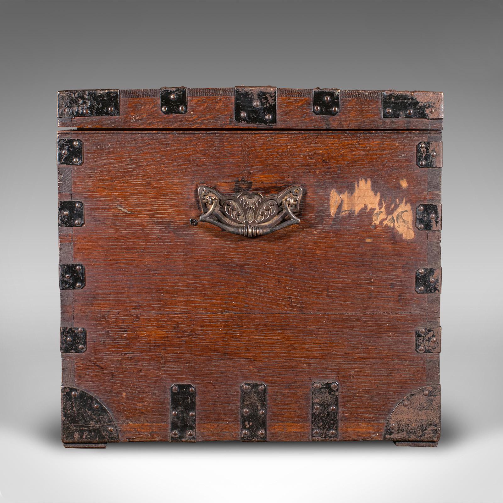 19th Century Antique Fitted Silver Chest, English, Oak, Iron Bound, Shipping Trunk, Victorian For Sale