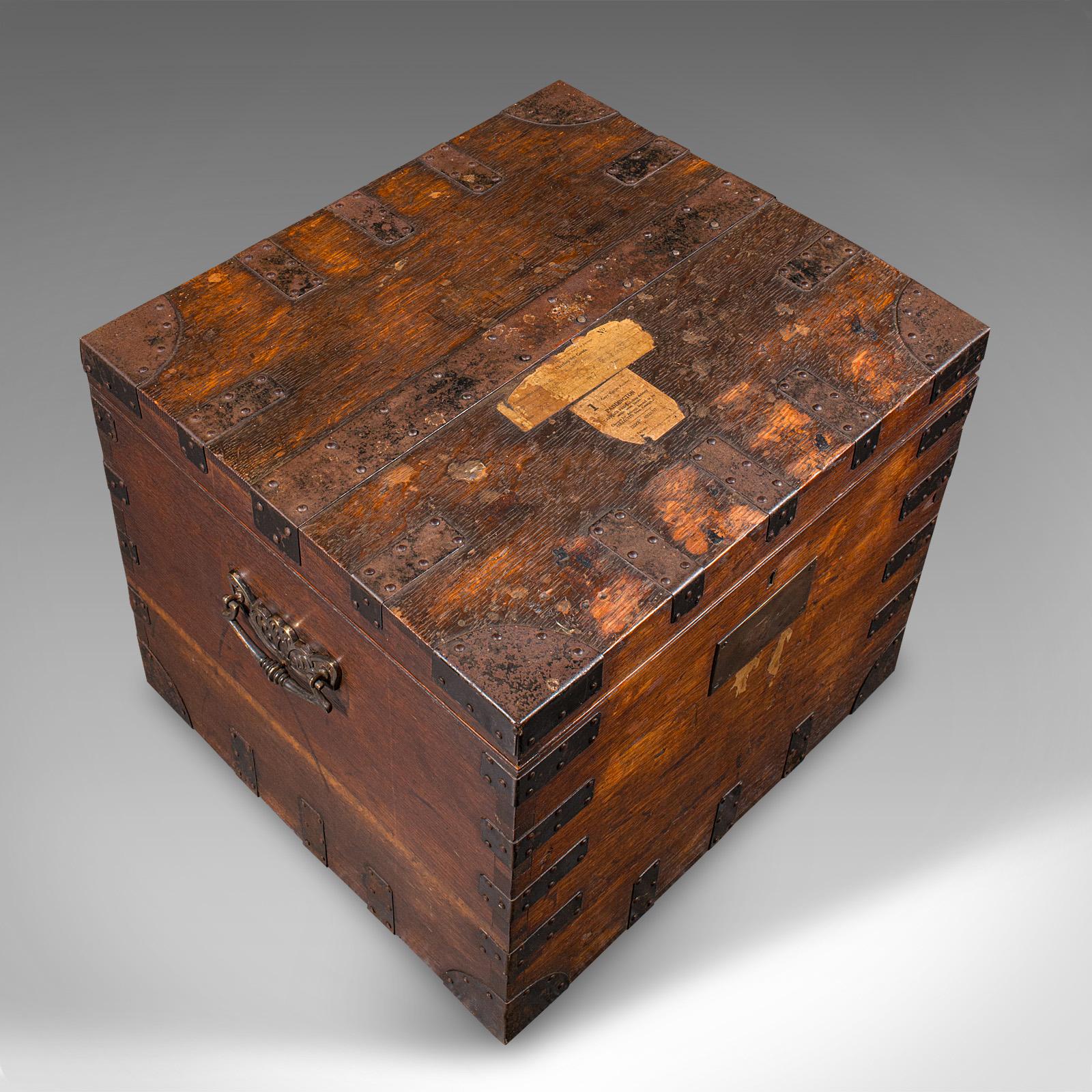 Antique Fitted Silver Chest, English, Oak, Iron Bound, Shipping Trunk, Victorian For Sale 1