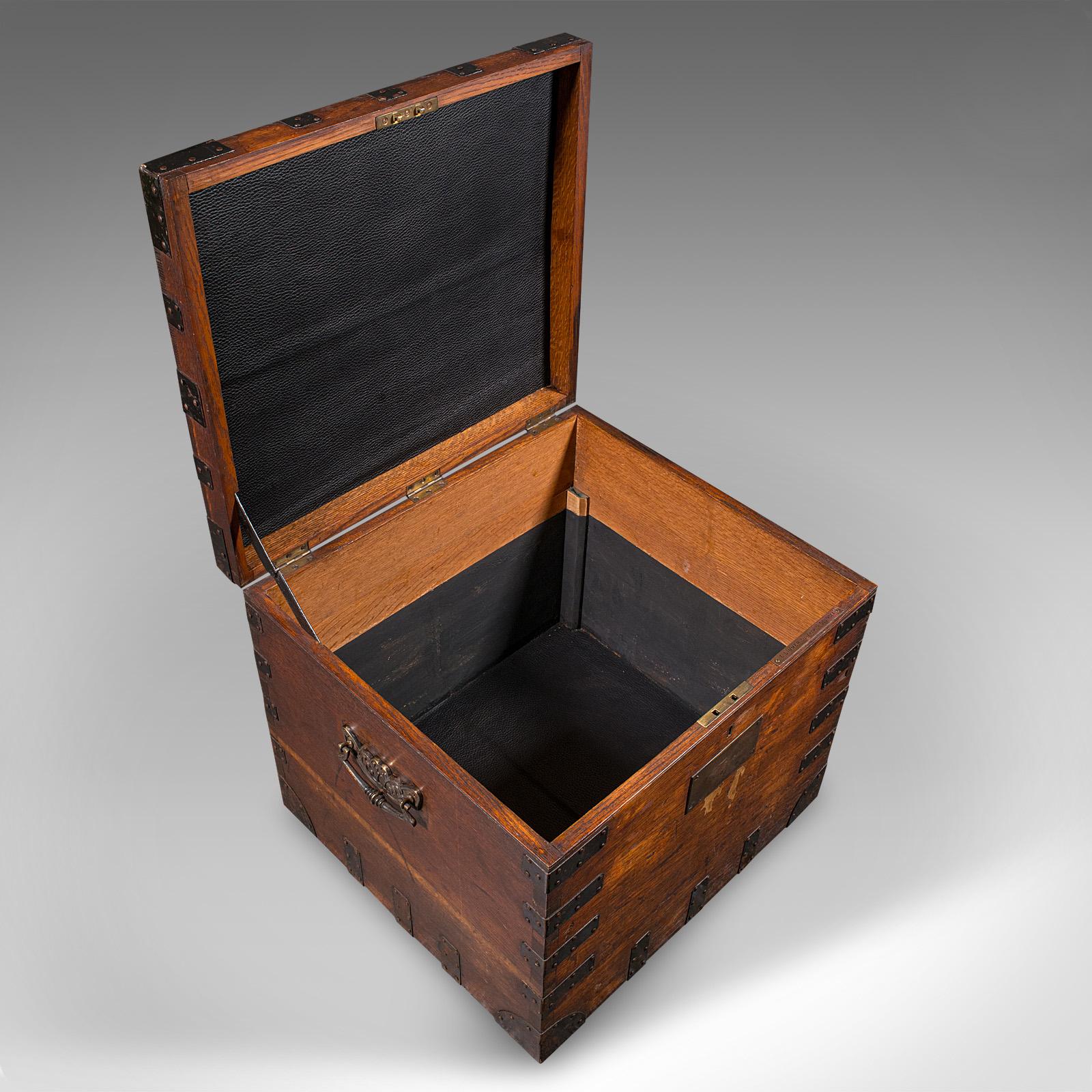 Antique Fitted Silver Chest, English, Oak, Iron Bound, Shipping Trunk, Victorian For Sale 3