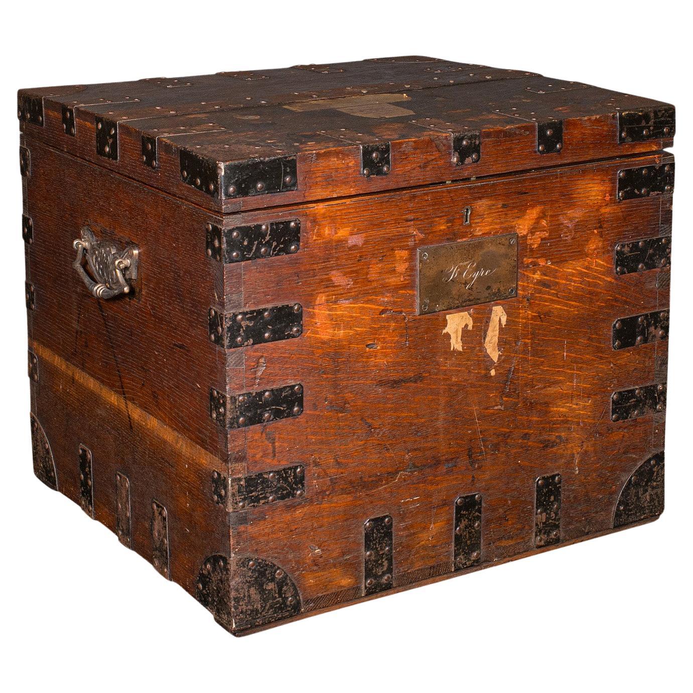 Antique Fitted Silver Chest, English, Oak, Iron Bound, Shipping Trunk, Victorian