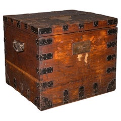 Antique Fitted Silver Chest, English, Oak, Iron Bound, Shipping Trunk, Victorian