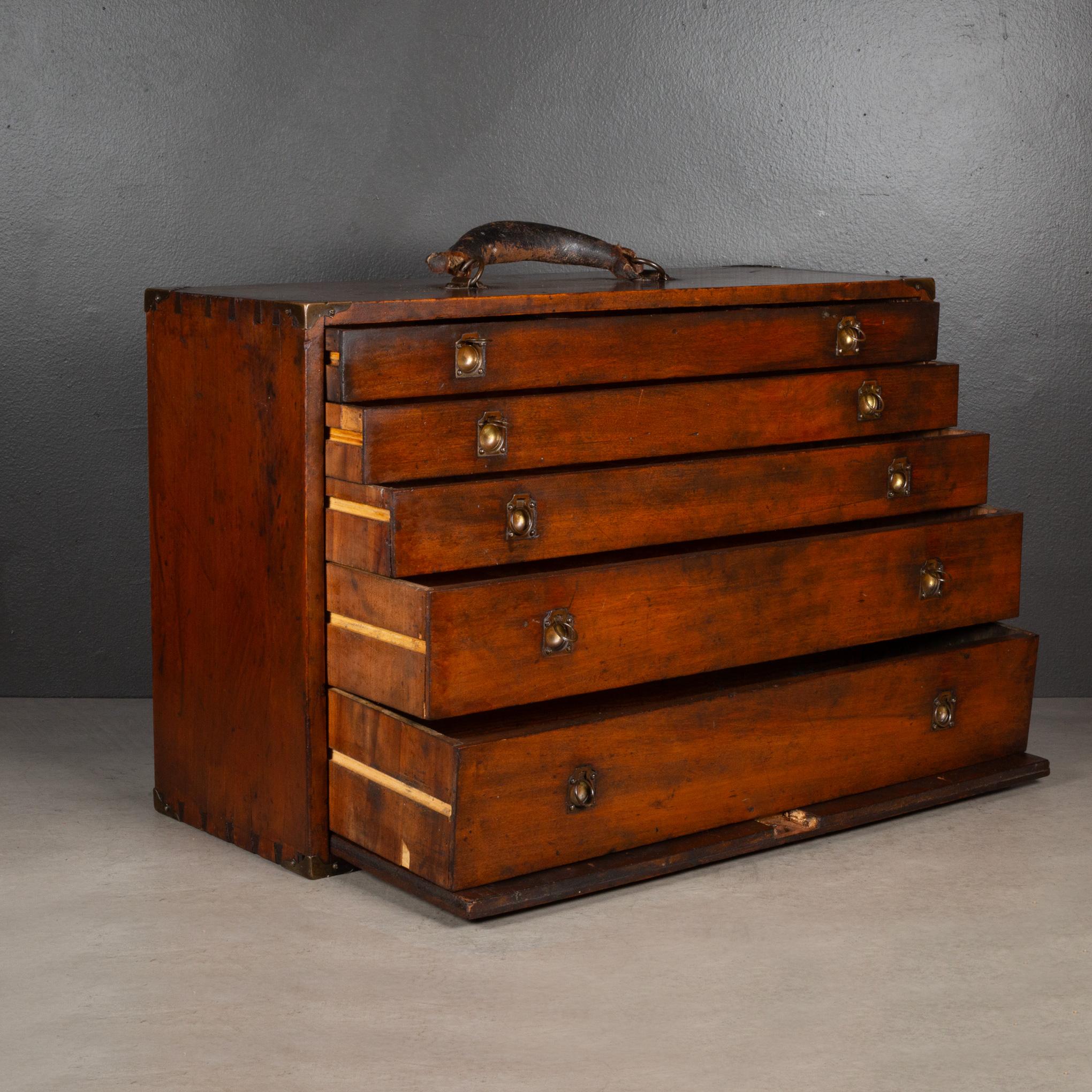 Industrial Antique Five Drawer Mahogany Machinist's Chest c.1910-1925