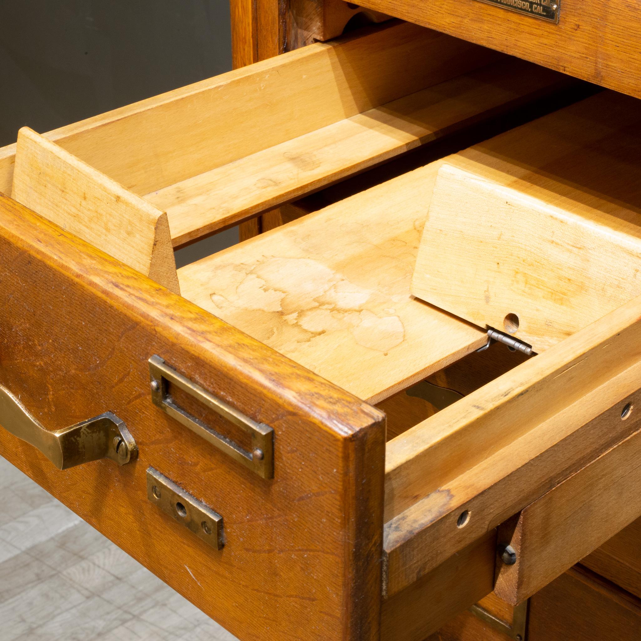 Antique Five Drawer Oak and Brass File Cabinet c.1930 8