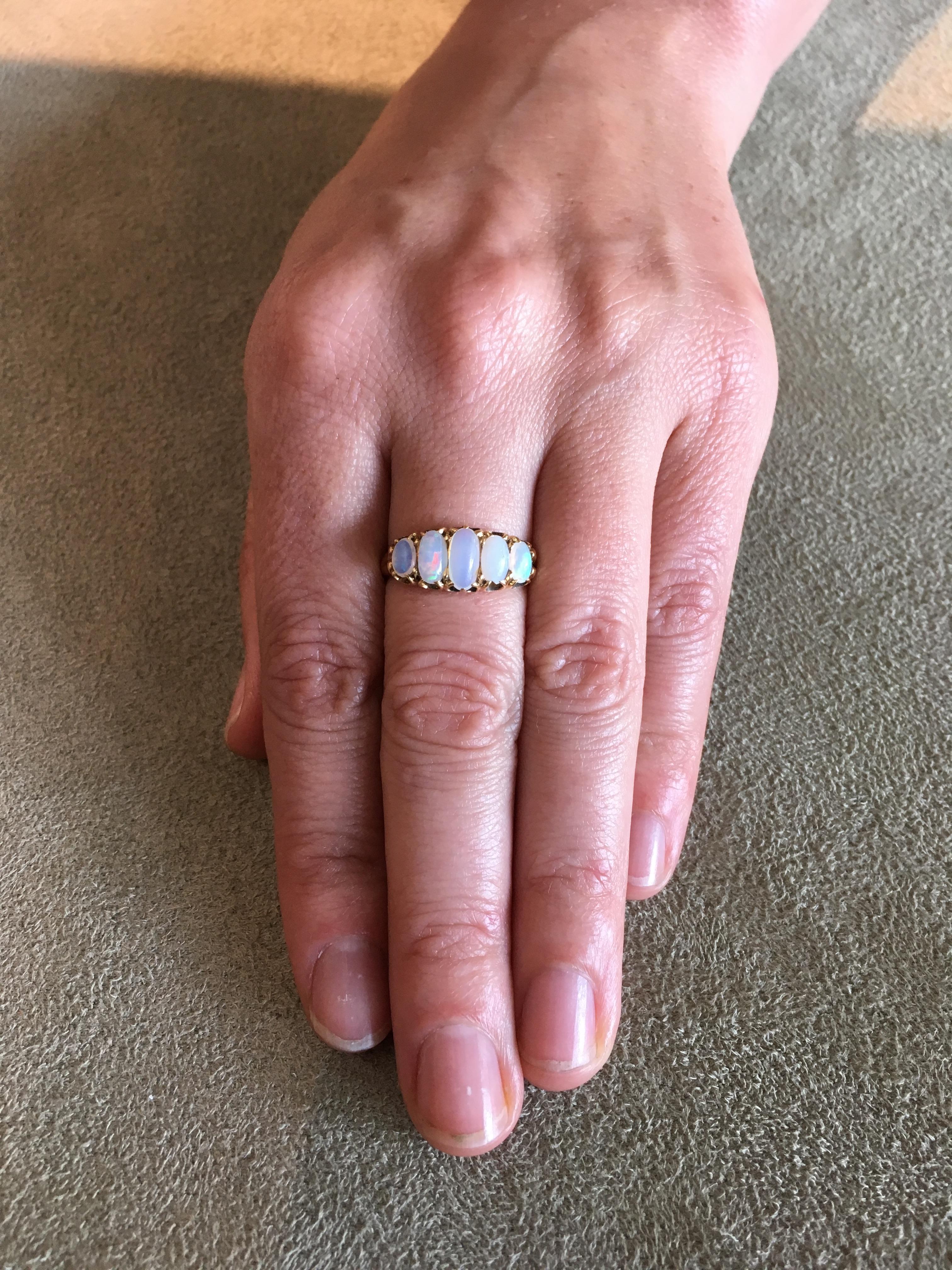 Antique Five Oval Opal Ring 18 Karat Yellow Gold In Excellent Condition For Sale In Berkeley, CA