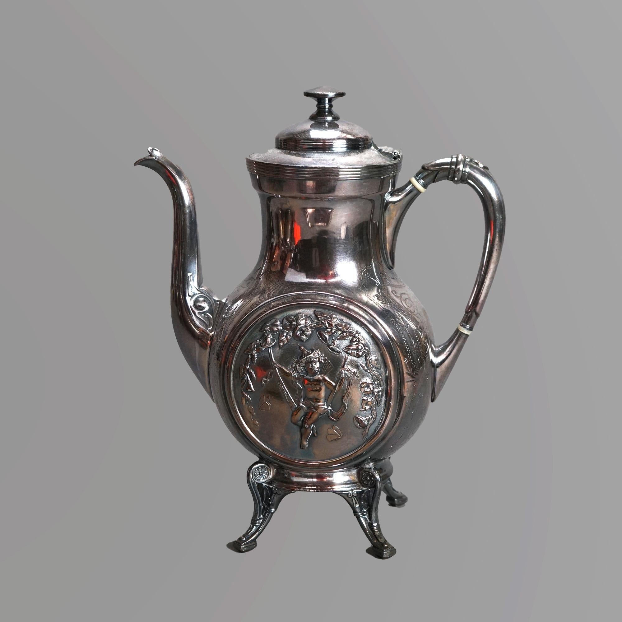 Antique Five Piece Bailey & Brainard Egyptian Revival Silver Plate Tea Set C1890 For Sale 2