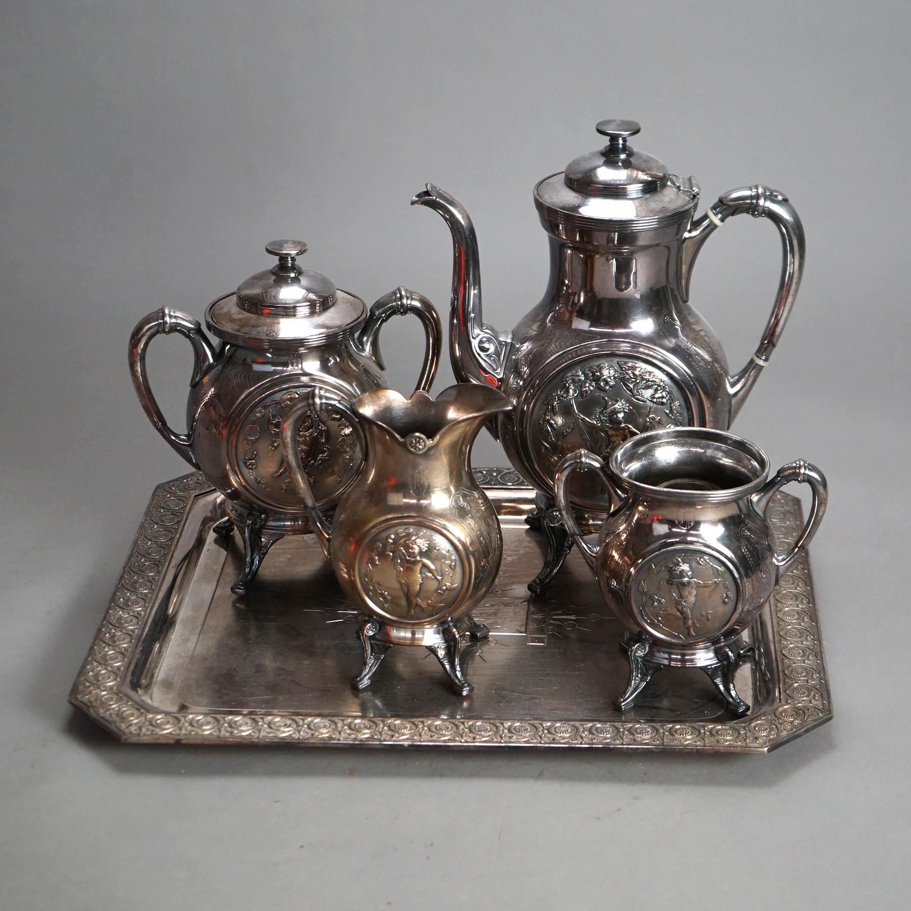 Antique Five Piece Bailey & Brainard Egyptian Revival Silver Plate Tea Set C1890 For Sale 5