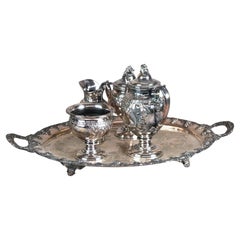Juego de té antiguo de cinco piezas chapado en plata de E. B. Maltby C1890