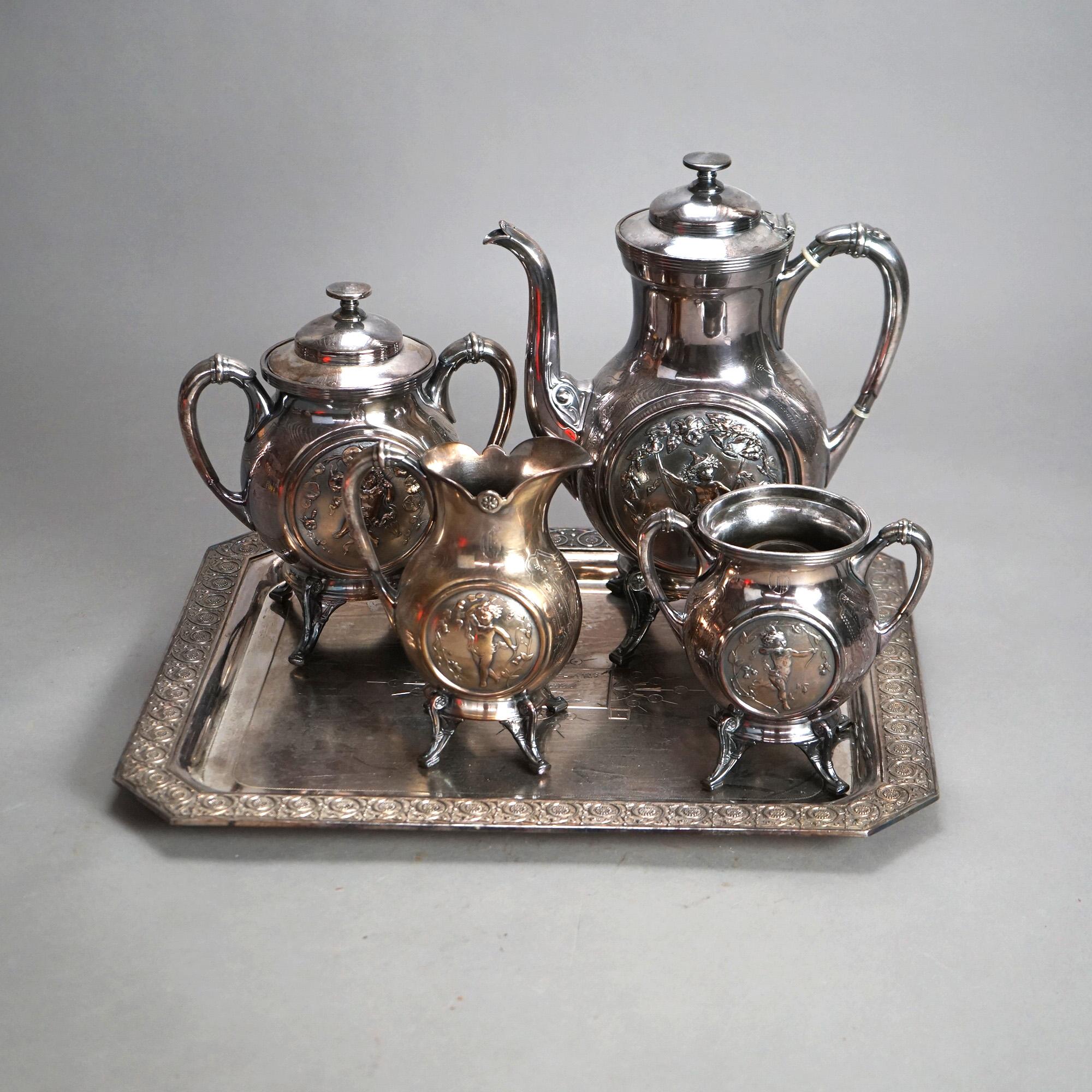 Antico set da tè figurato Reed & Barton in argento placcato in cinque pezzi C1890 in vendita 2