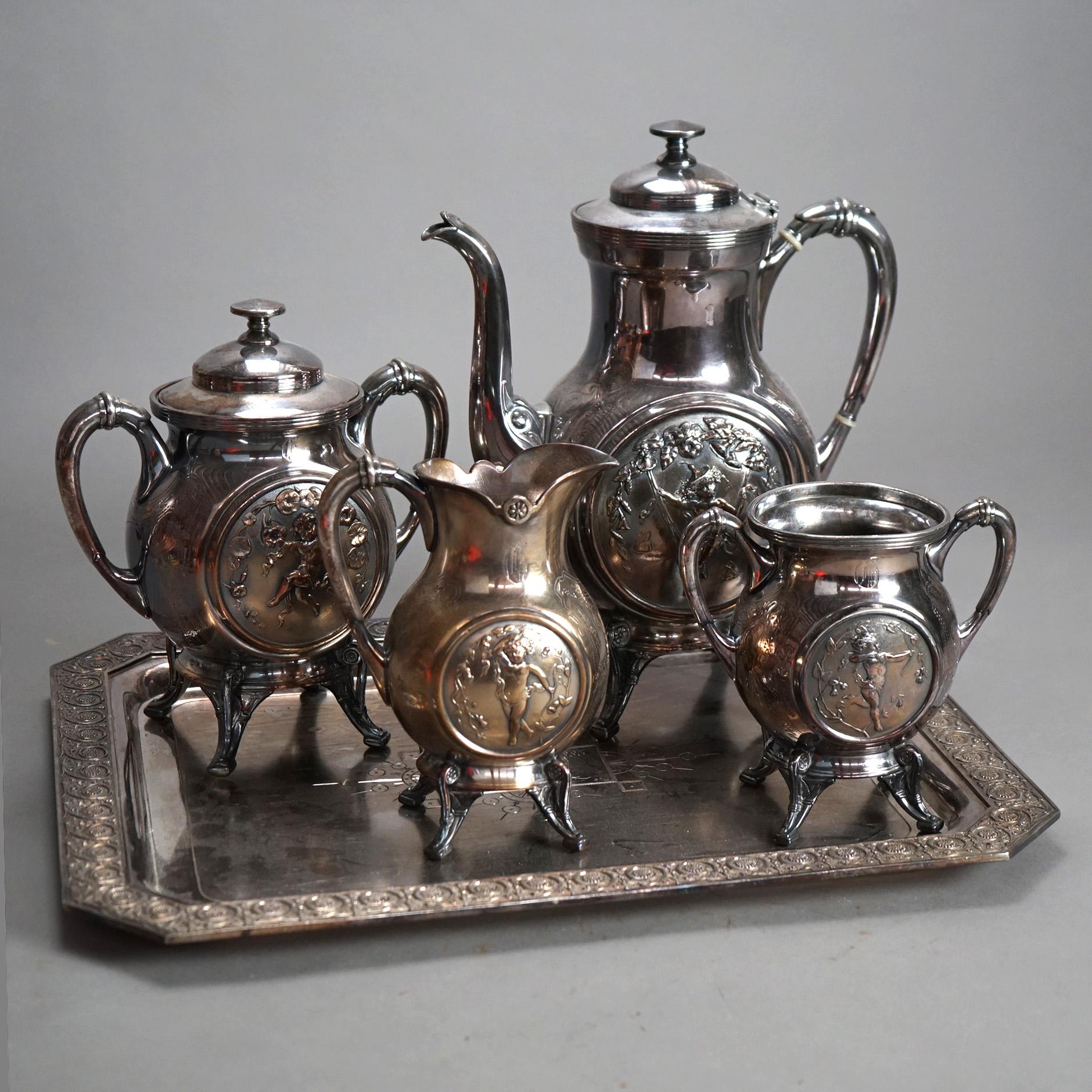 Antico set da tè figurato Reed & Barton in argento placcato in cinque pezzi C1890 in vendita 3