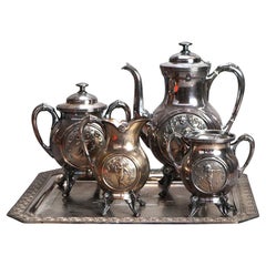 Service à thé antique figuratif Reed & Barton en métal argenté C1890