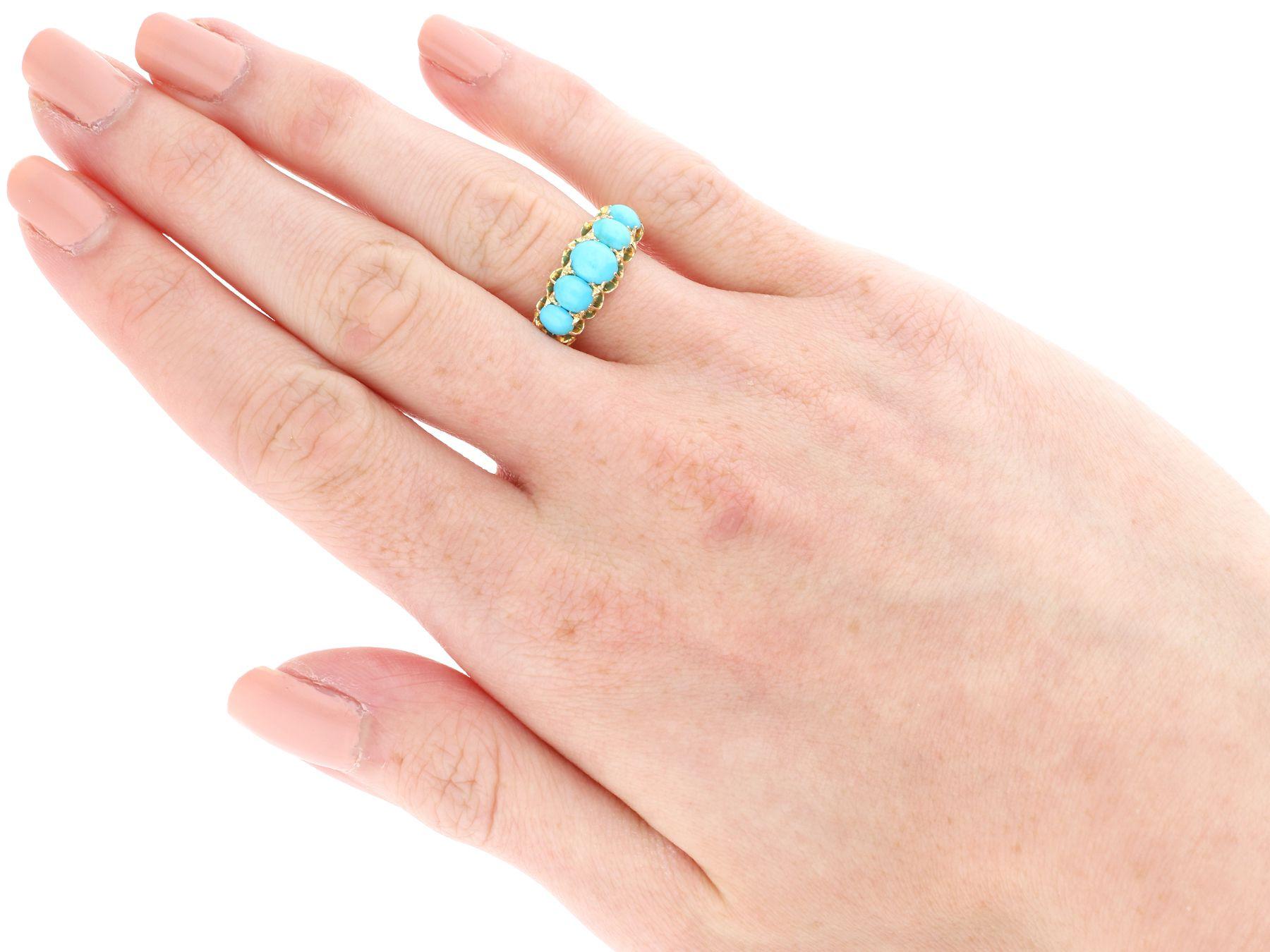 Antique Five Stone 1.95 Carat Turquoise Ring For Sale 1