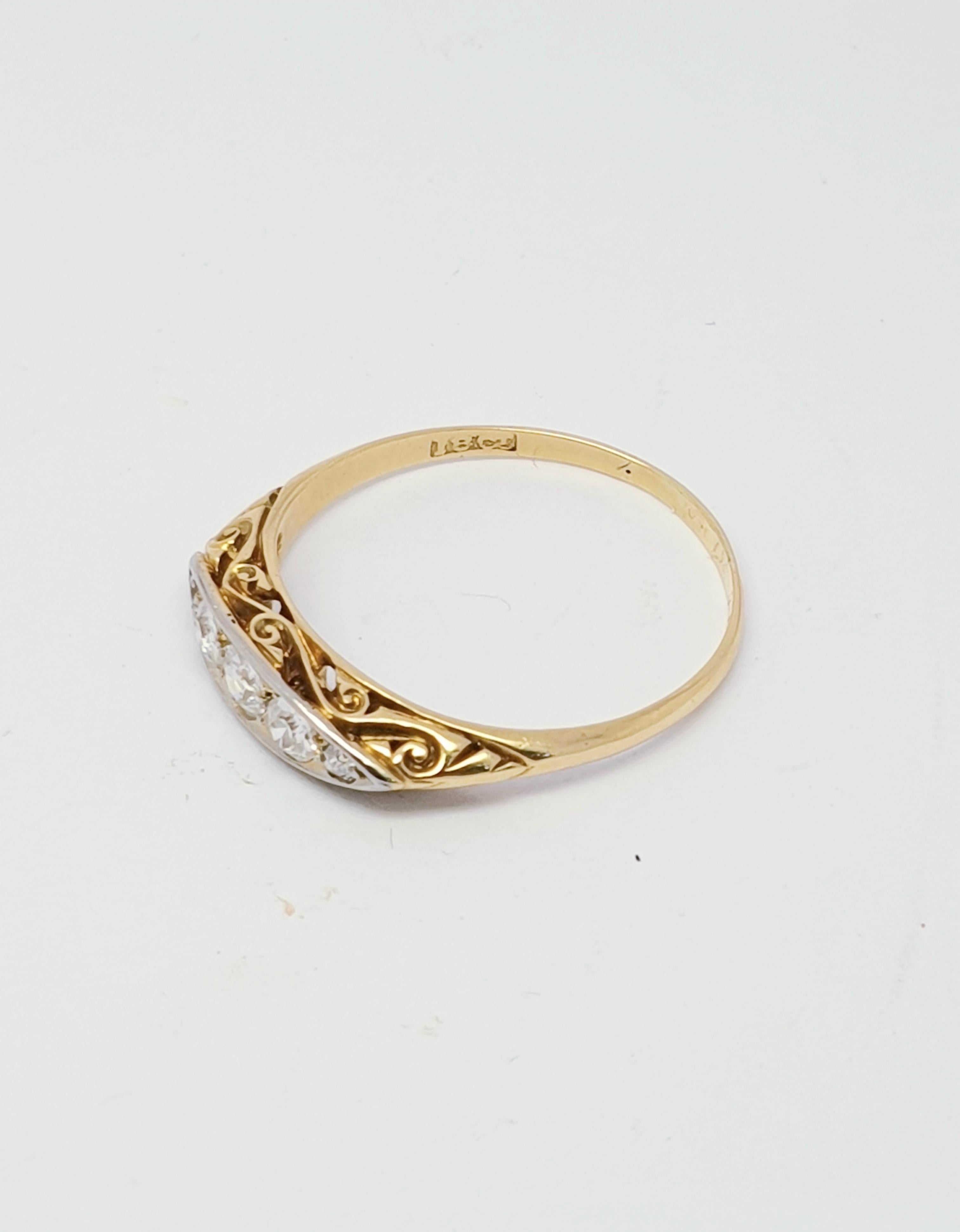 Art Deco Antique Five-Stone Diamond 18 Karat Gold Ring For Sale