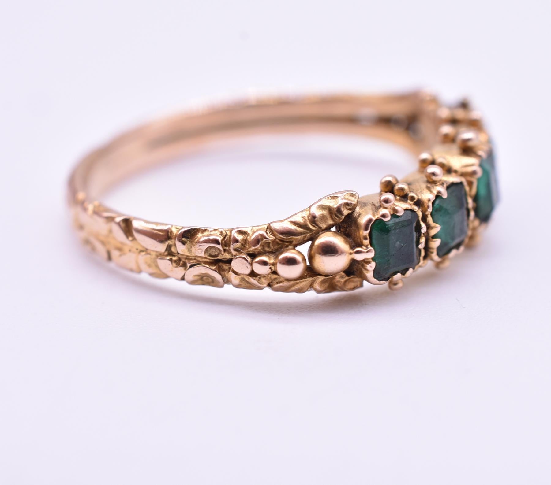 Georgian Antique Five-Stone Half Hoop Emerald and Gold Ring