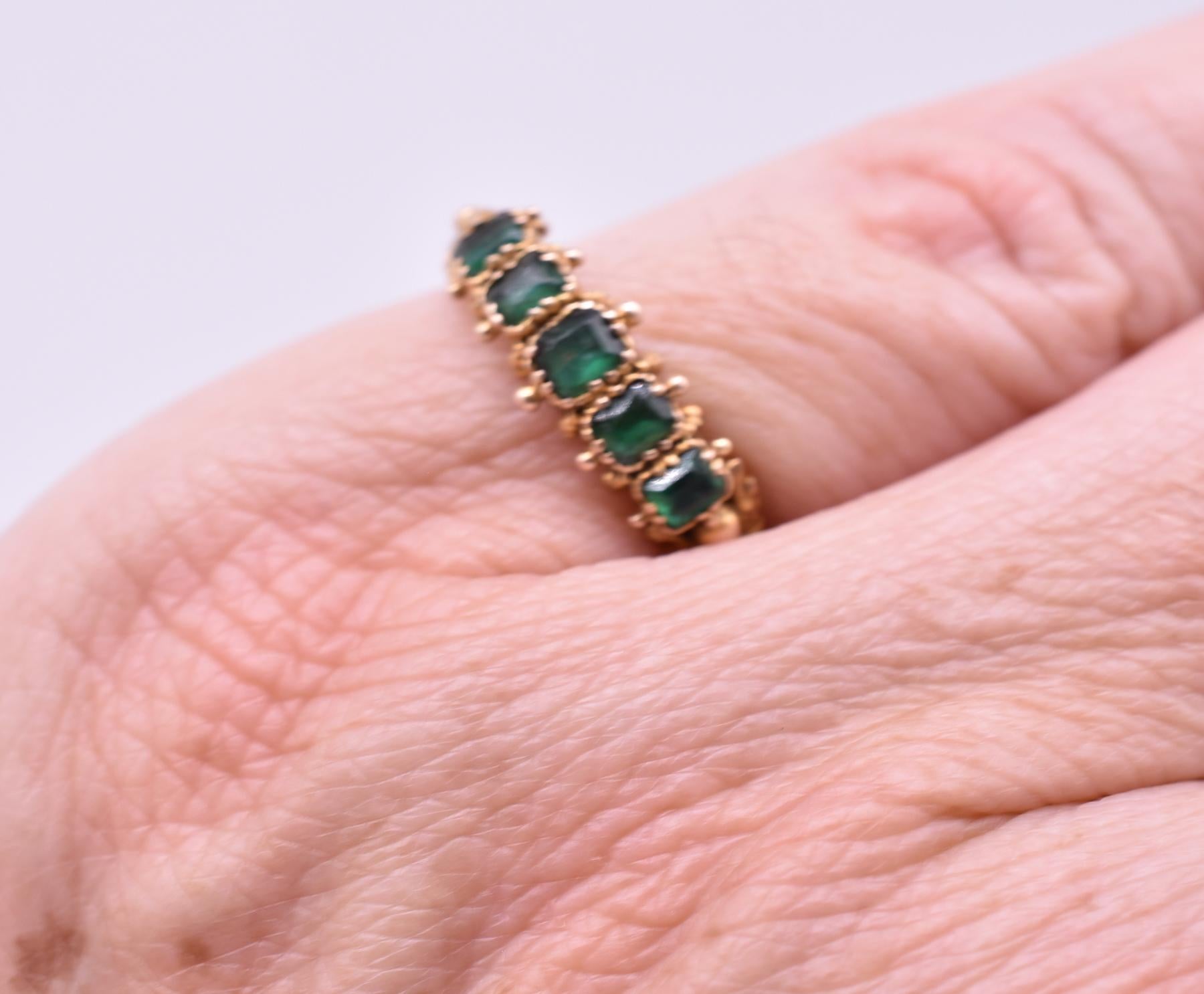 Women's or Men's Antique Five-Stone Half Hoop Emerald and Gold Ring