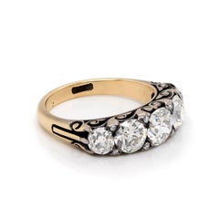 Antiker handgeschnitzter Ring mit fünf Steinen, um 1910