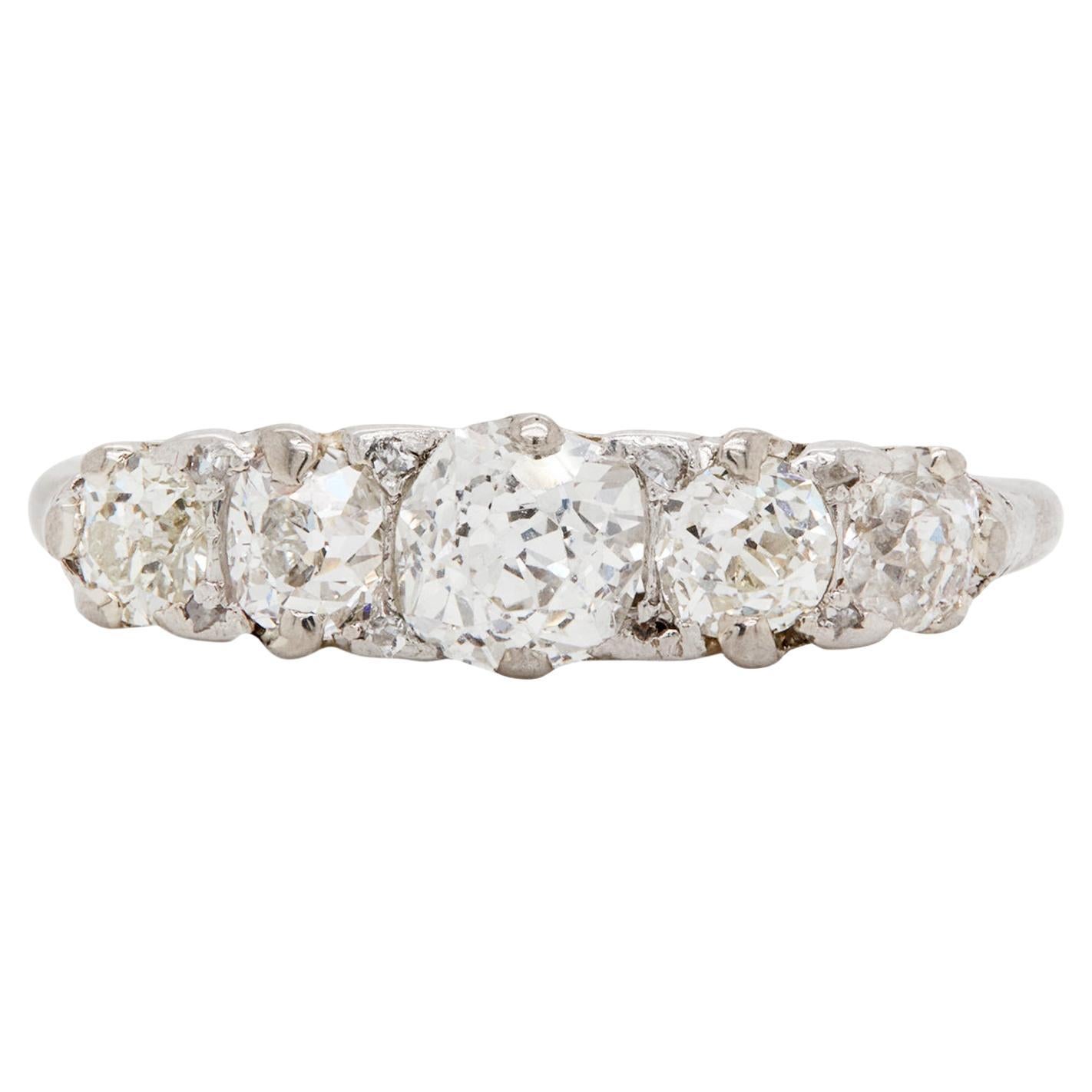 Antique Five Stone Old Cut Diamond and Platinum Ring, circa 1900