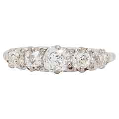 Antique Five Stone Old Cut Diamond and Platinum Ring, circa 1900