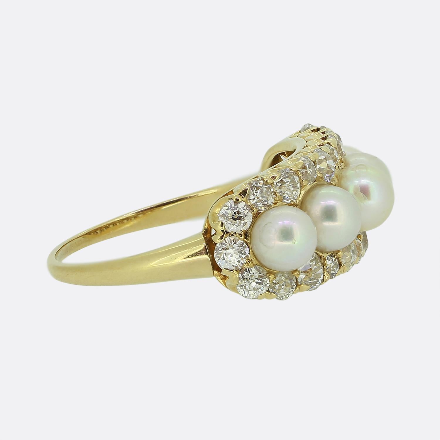 Late Victorian Antique Five-Stone Pearl and Diamond Ring For Sale