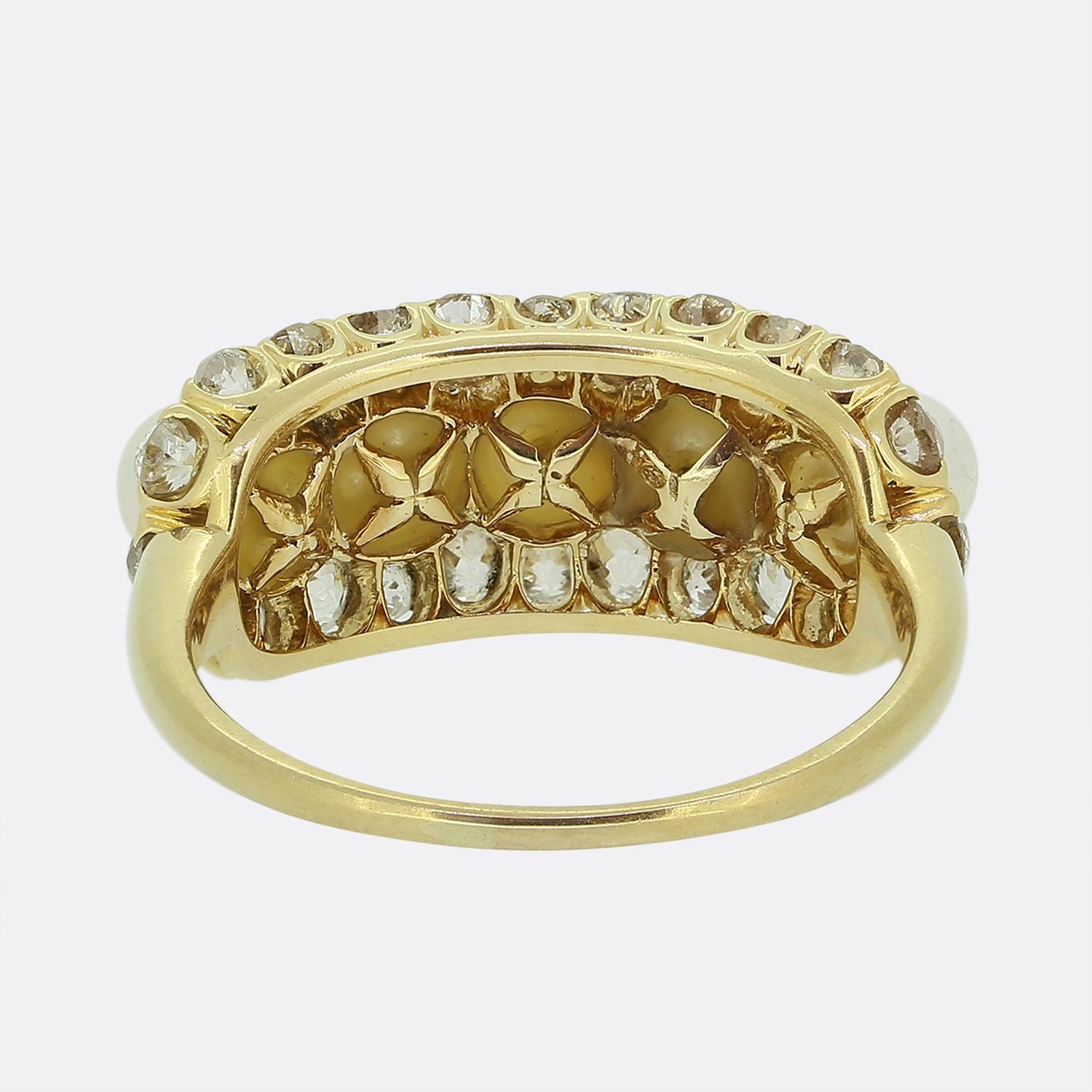 Old Mine Cut Antique Five-Stone Pearl and Diamond Ring For Sale