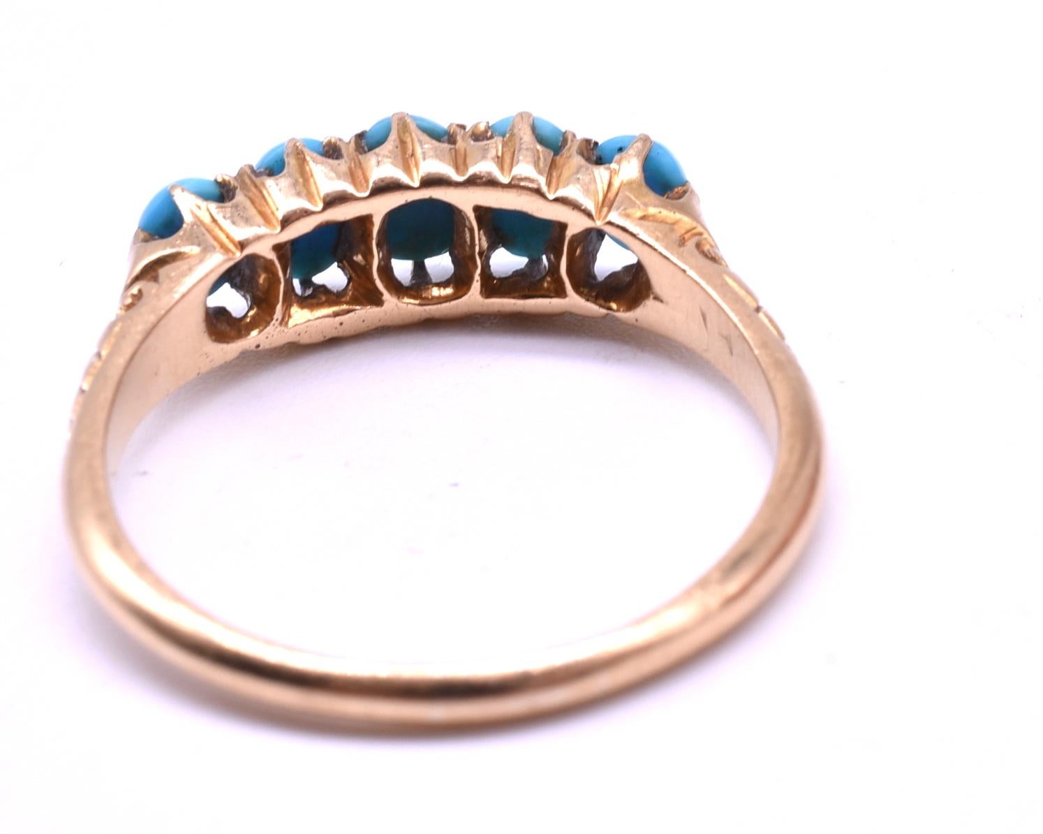Edwardian Antique 15K yellow gold Five-Stone Turquoise Ring hallmarked 1907
