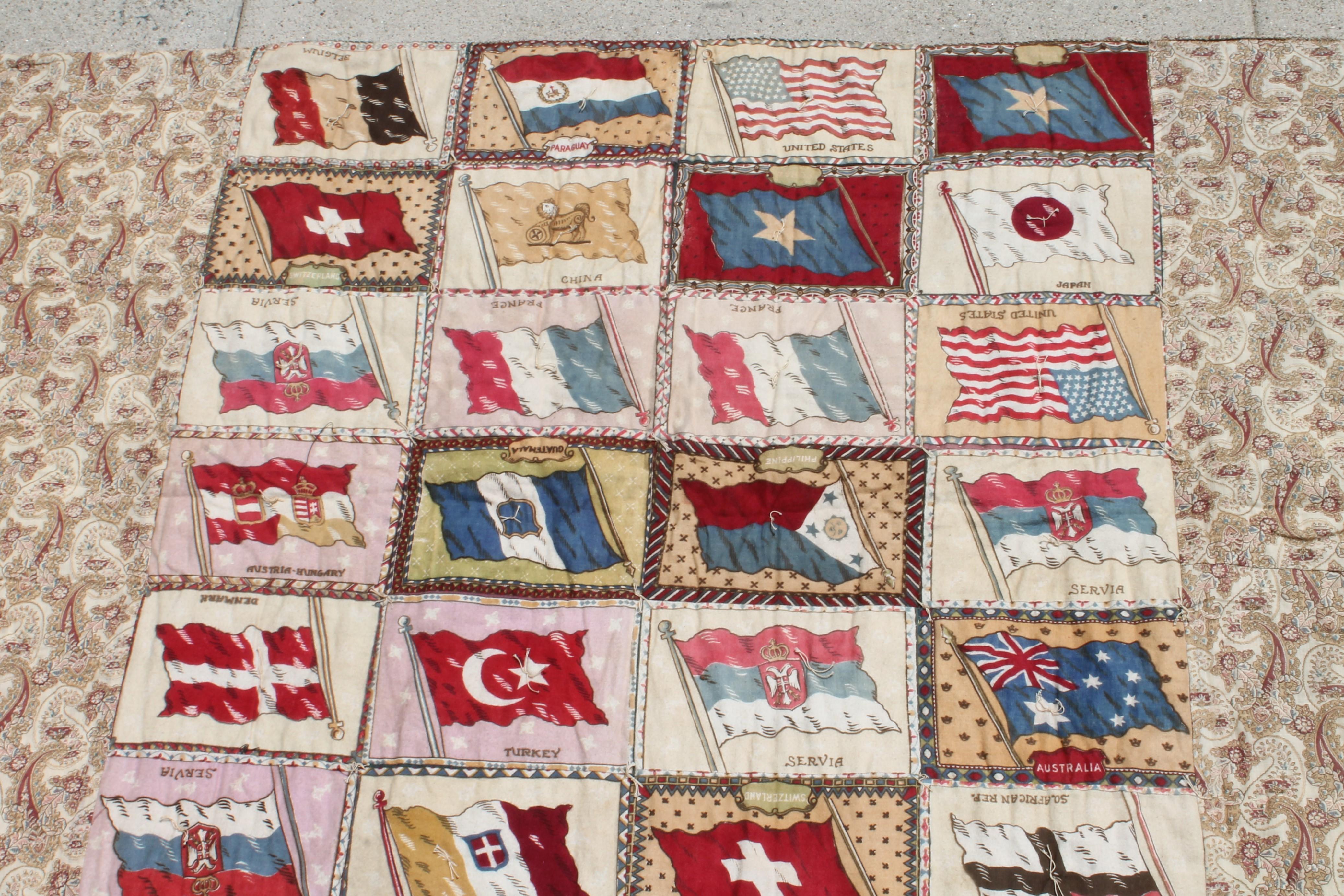 Hand-Crafted Antique Flag Flannel Quilt with Paisley Backing For Sale