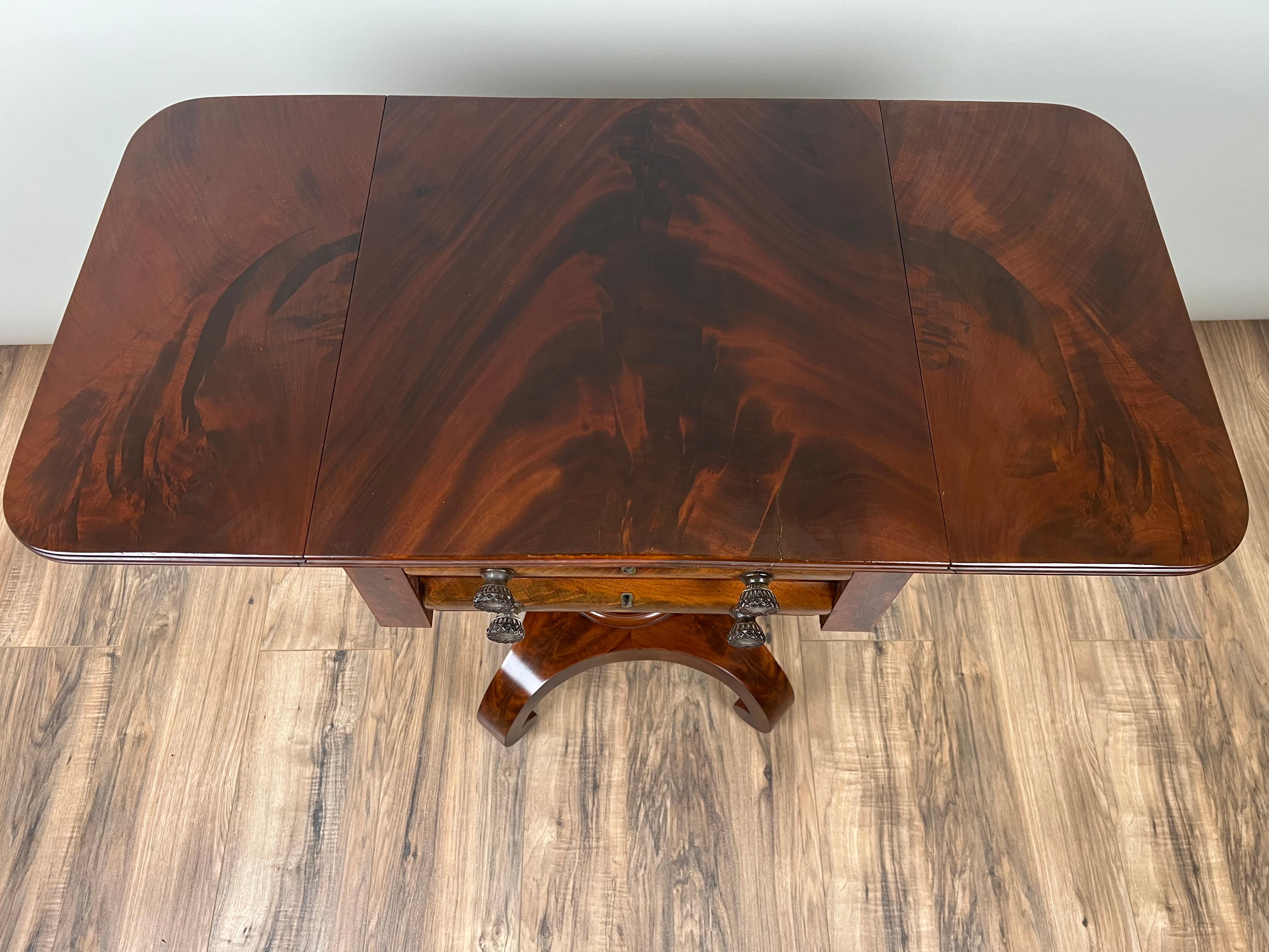 Antique Flame Mahogany American Empire Two Drawer Work Table c. 1840 1