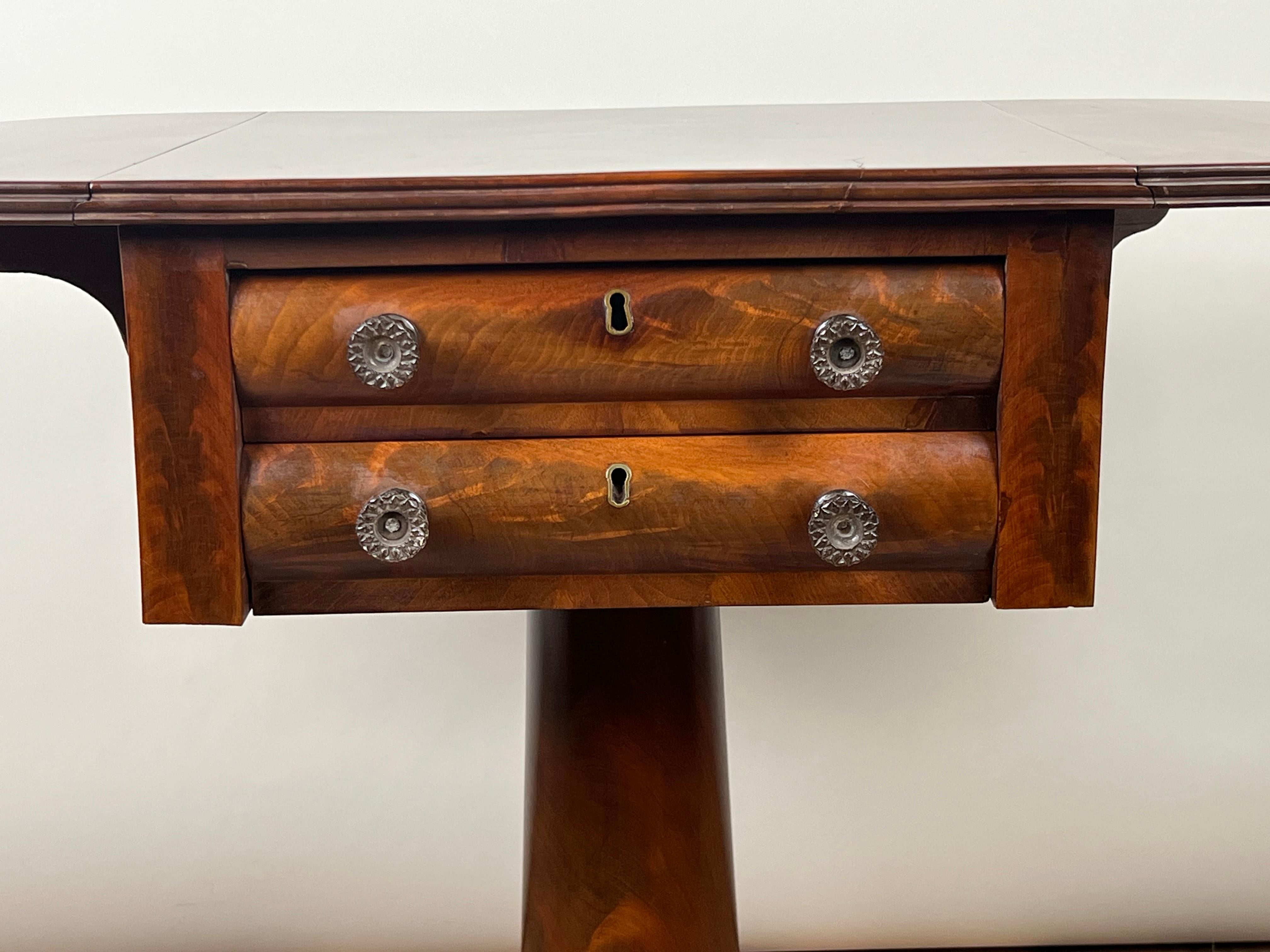 Antique Flame Mahogany American Empire Two Drawer Work Table c. 1840 2
