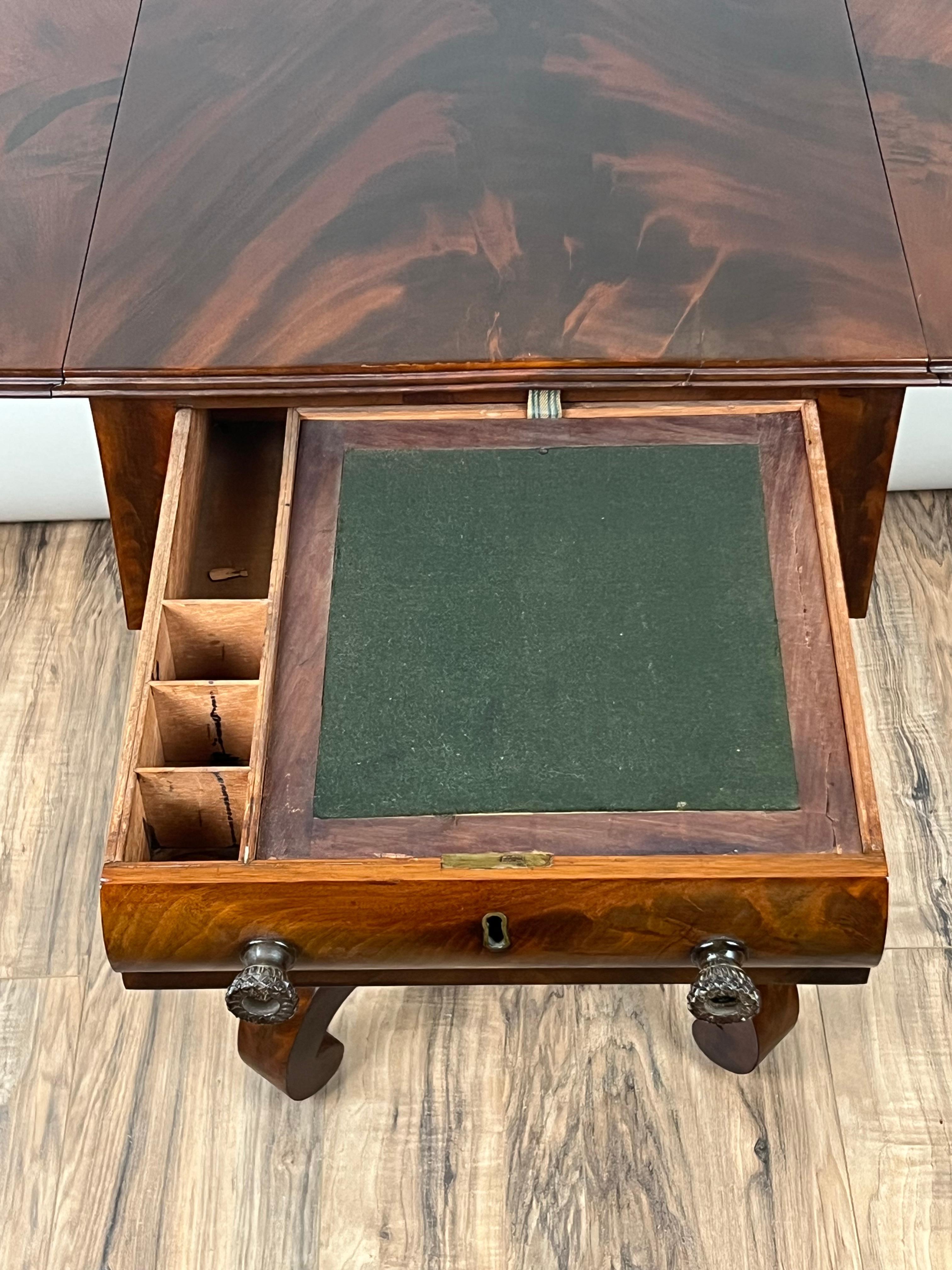 Antique Flame Mahogany American Empire Two Drawer Work Table c. 1840 3