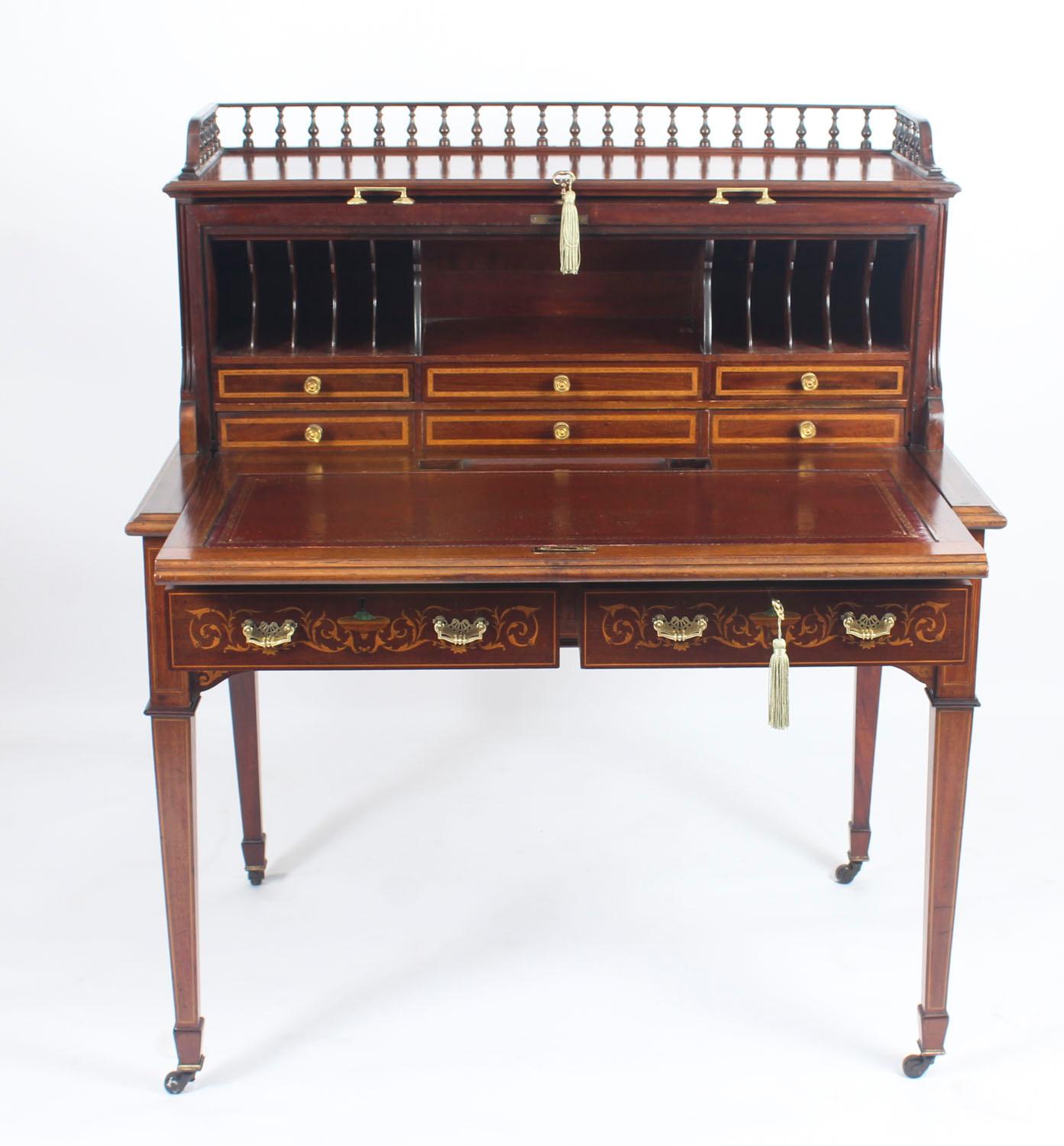 Antique Flame Mahogany and Inlaid Cylinder Bureau Desk Shoolbred 19th Century 6