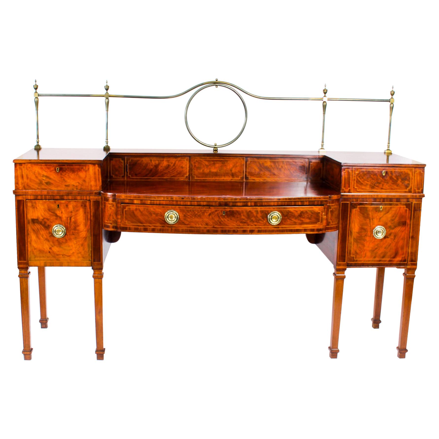 Antique Flame Mahogany and Satinwood Inlaid Sideboard, 19th Century