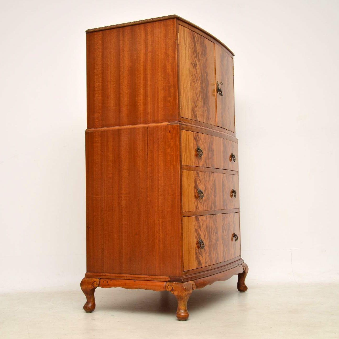 Victorian Antique Flame Mahogany Cabinet on Chest