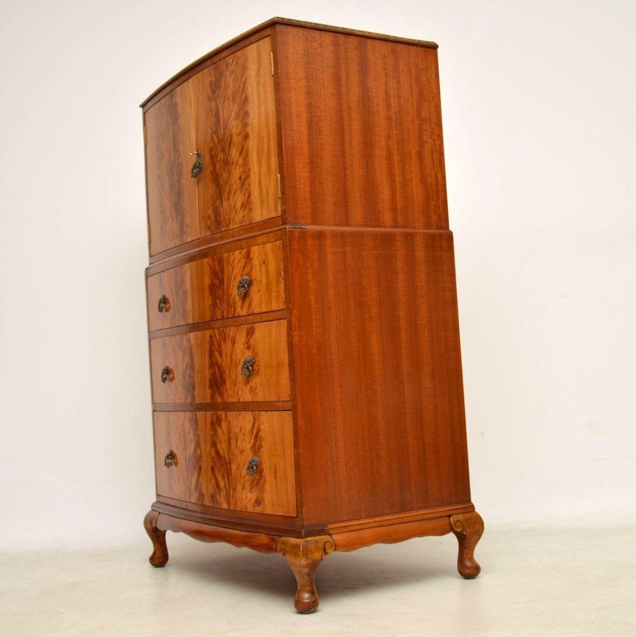 English Antique Flame Mahogany Cabinet on Chest