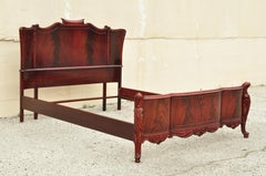Antique Flame Mahogany Carved "Swan" french Style Full Size Bed Frame