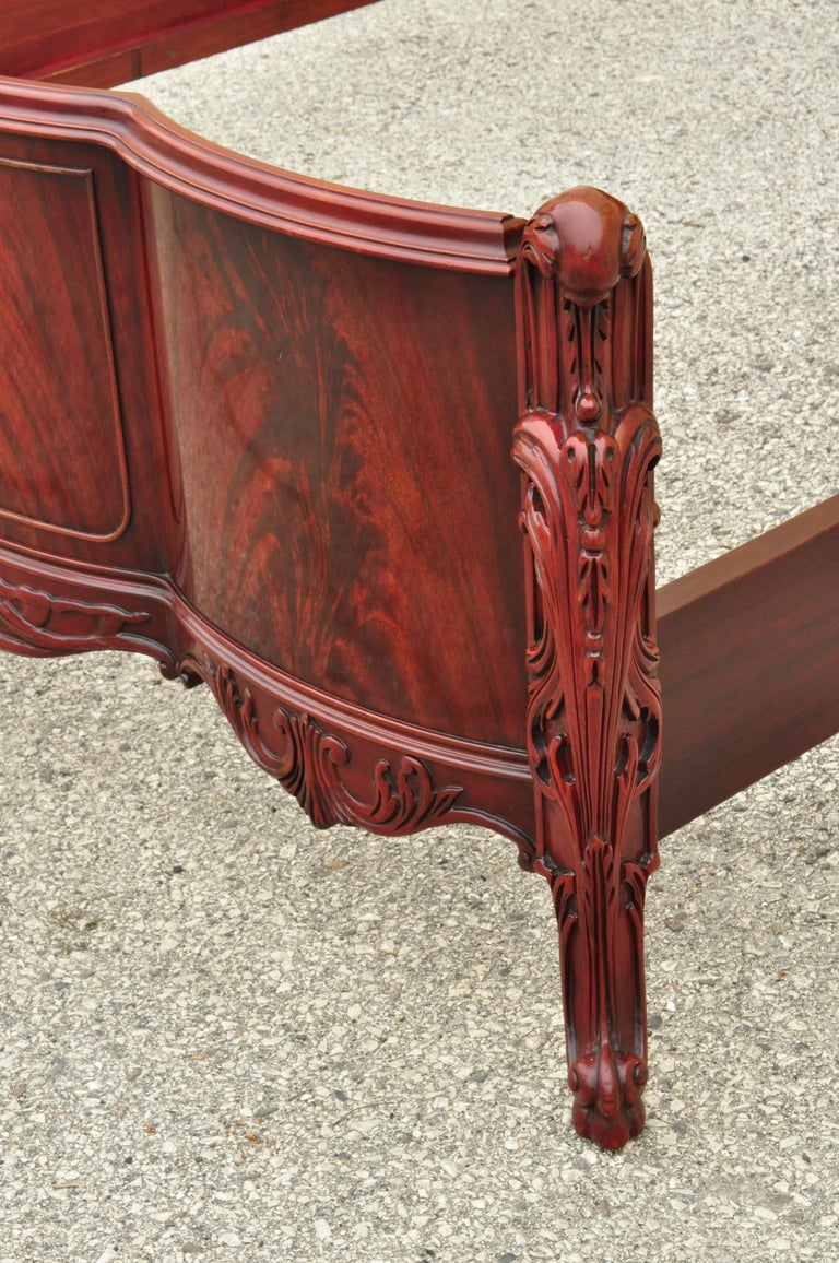 Antique Flame Mahogany Carved "Swan" french Style Full Size Bed Frame