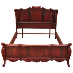Antique Flame Mahogany Carved "Swan" french Style Full Size Bed Frame